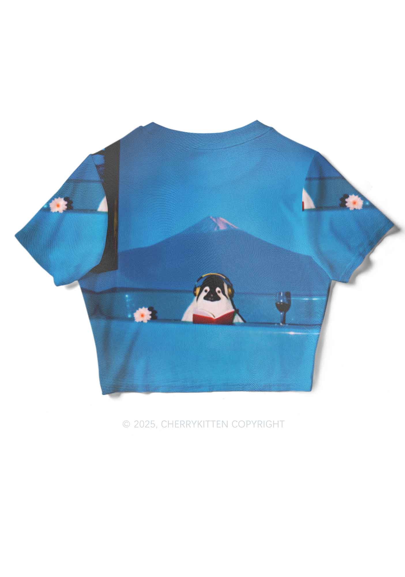 Penguin Reading Book Y2K Mesh Crop Top Cherrykitten - Image 2