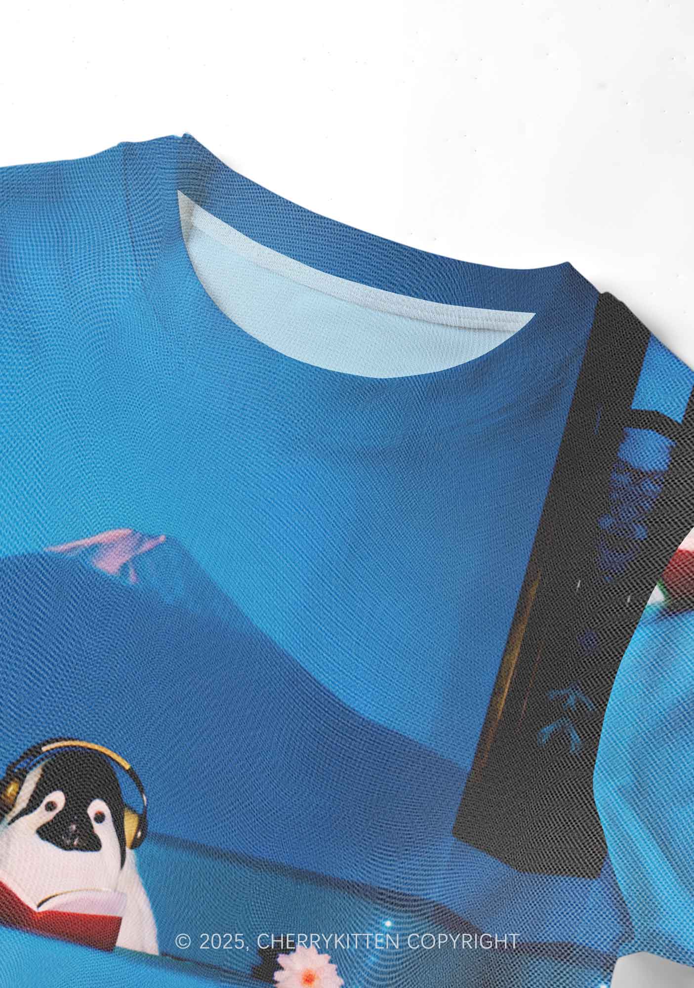 Penguin Reading Book Y2K Mesh Crop Top Cherrykitten - Image 4