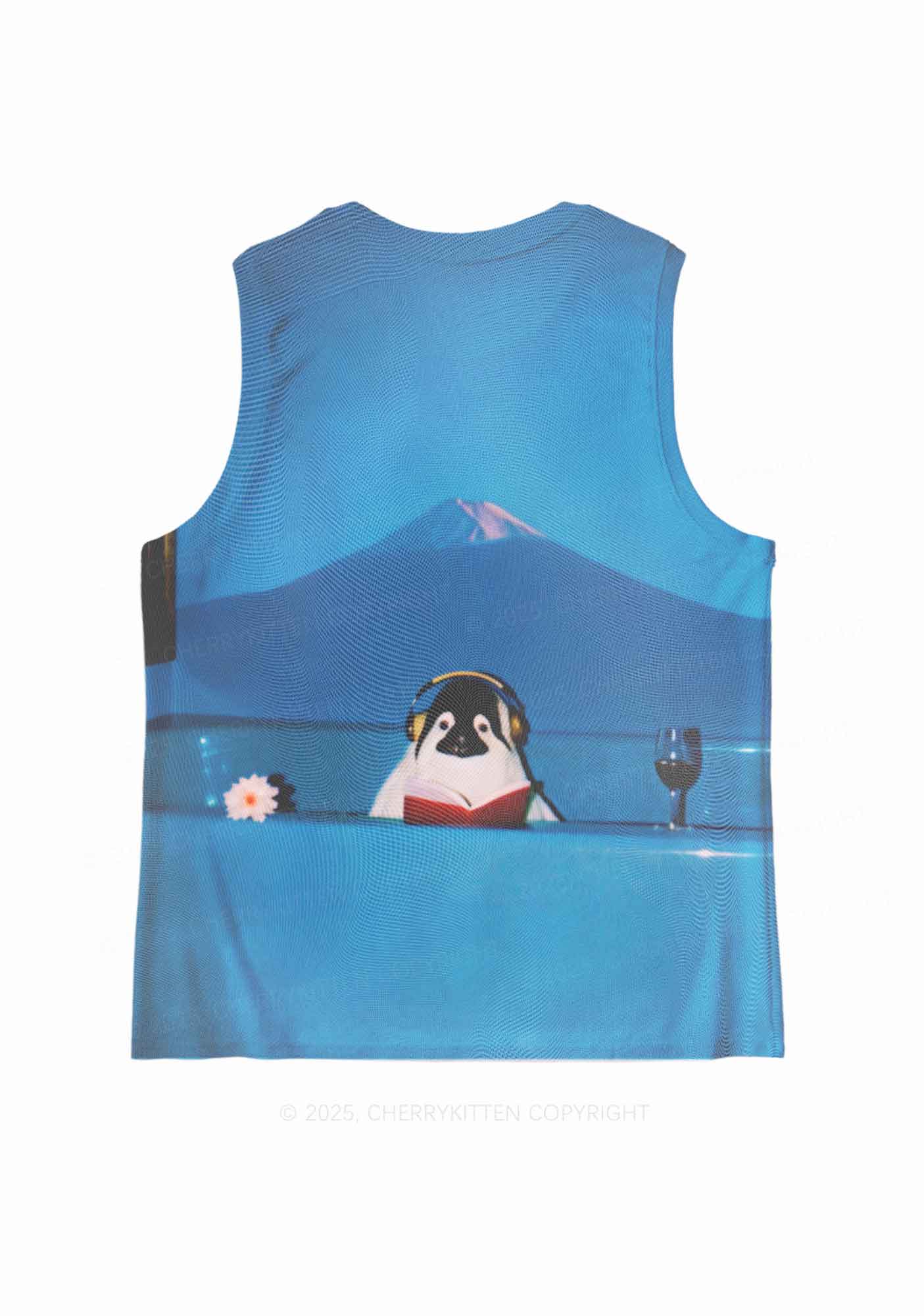 Penguin Reading Book Y2K Mesh Muscle Tank Cherrykitten - Image 2