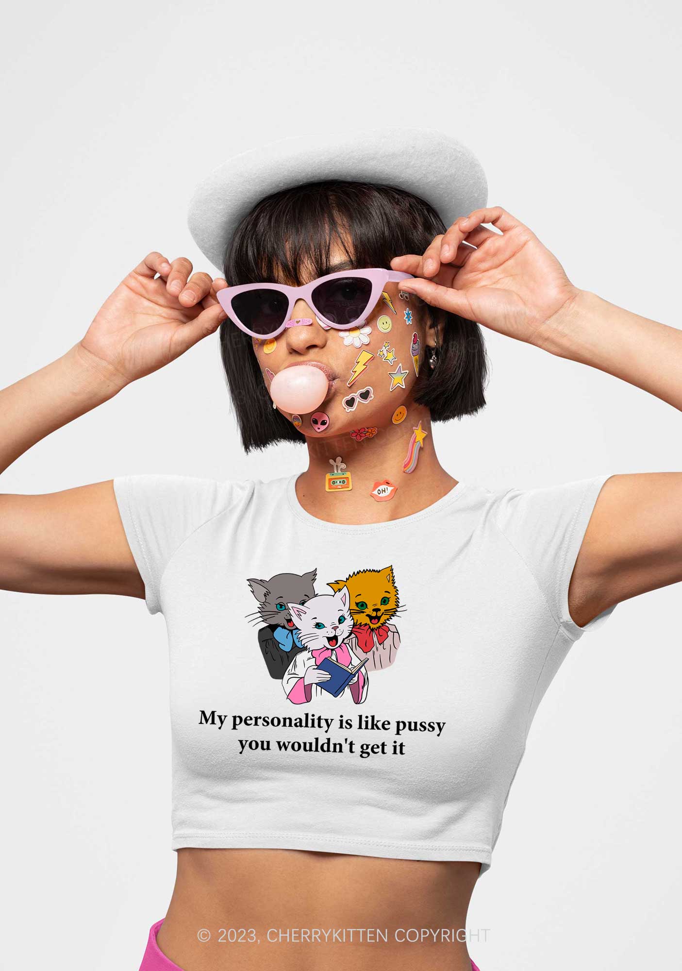 Personality Like Puxxy Y2K Baby Tee Cherrykitten - Image 2