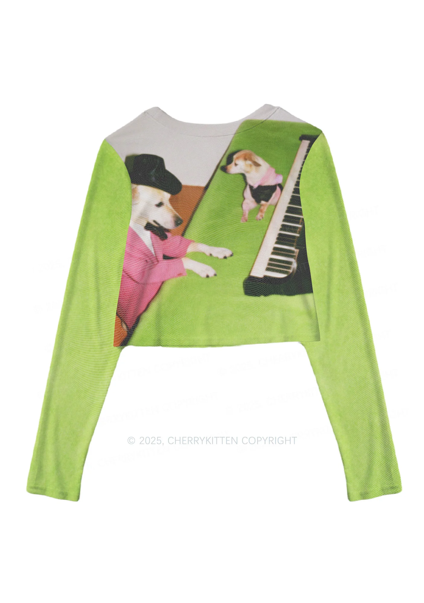 Piano Pups Y2K Mesh Long Sleeve Crop Top Cherrykitten - Image 3