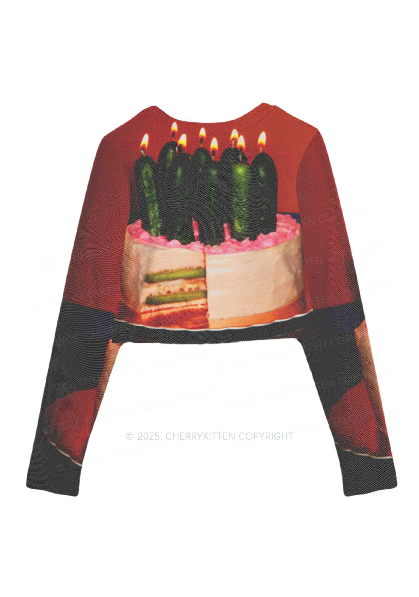 Pickle Cake Y2K Mesh Long Sleeve Crop Top Cherrykitten - Image 3