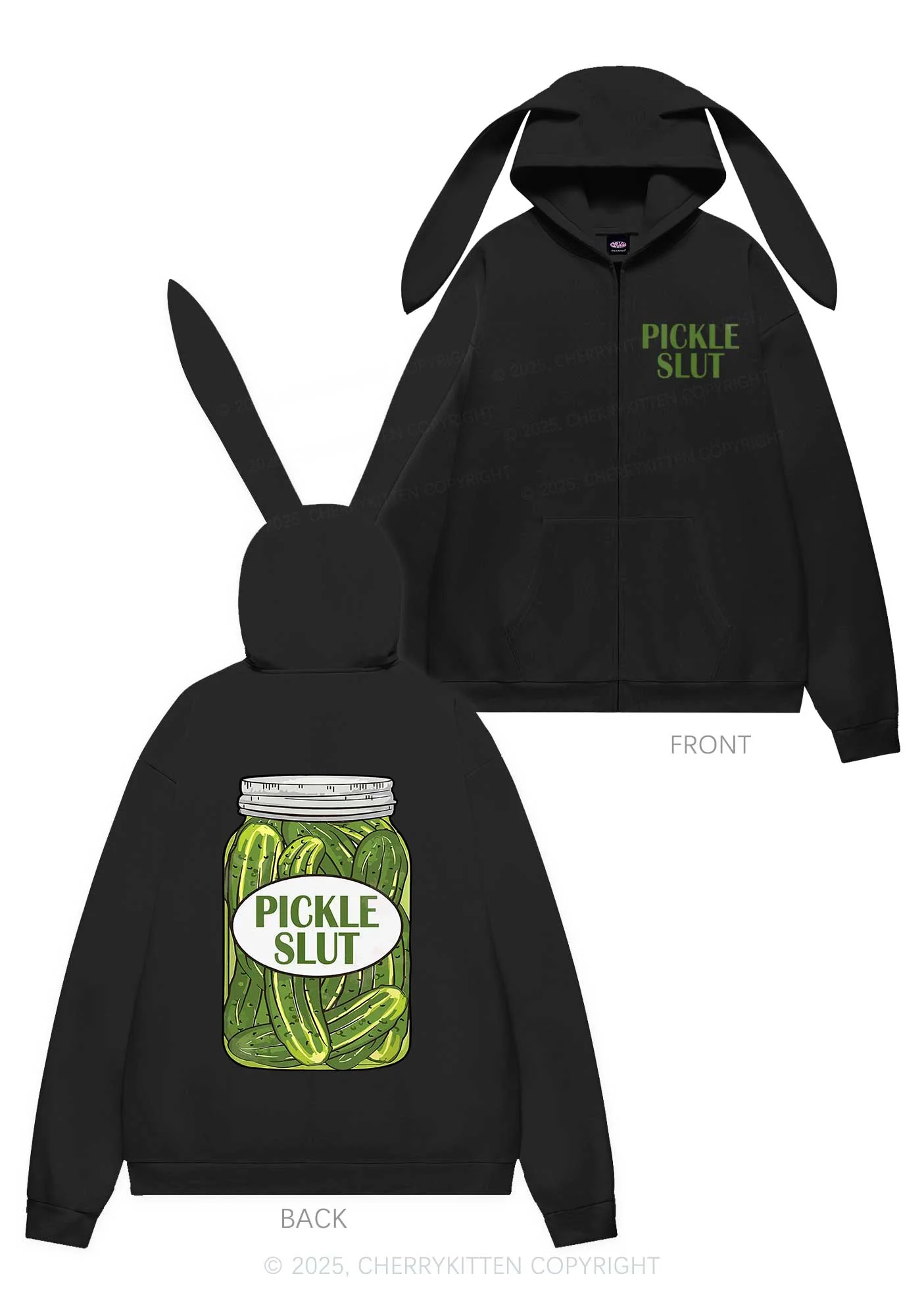 Pickle Slxt Y2K Bunny Ear Zip Hoodie Cherrykitten - Image 4