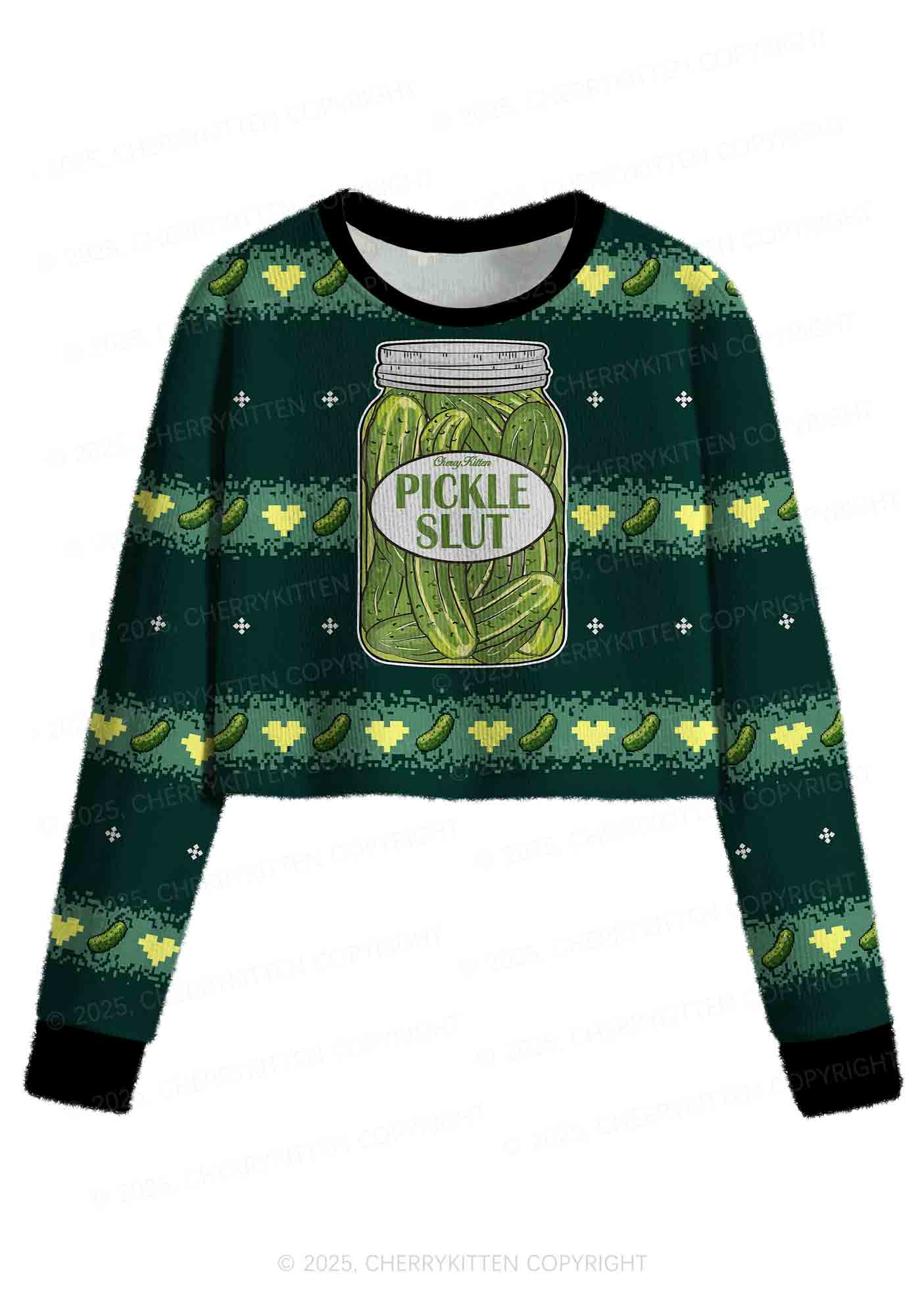 Pickle Slxt Y2K Christmas Crop Knit Sweatshirt Cherrykitten - Image 2