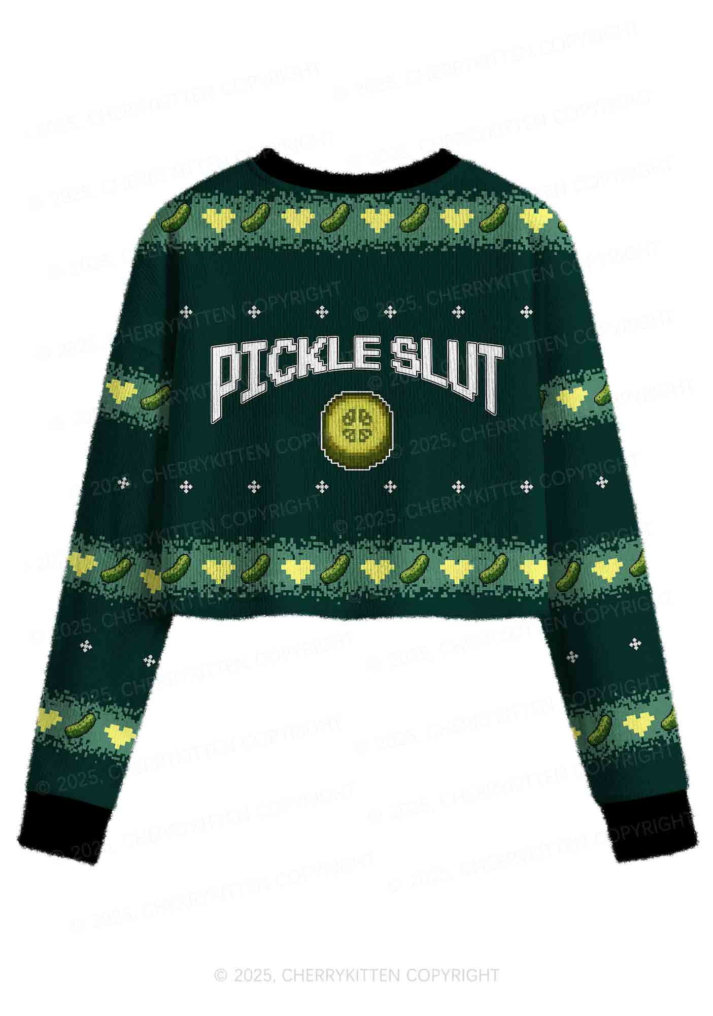 Pickle Slxt Y2K Christmas Crop Knit Sweatshirt Cherrykitten - Image 3