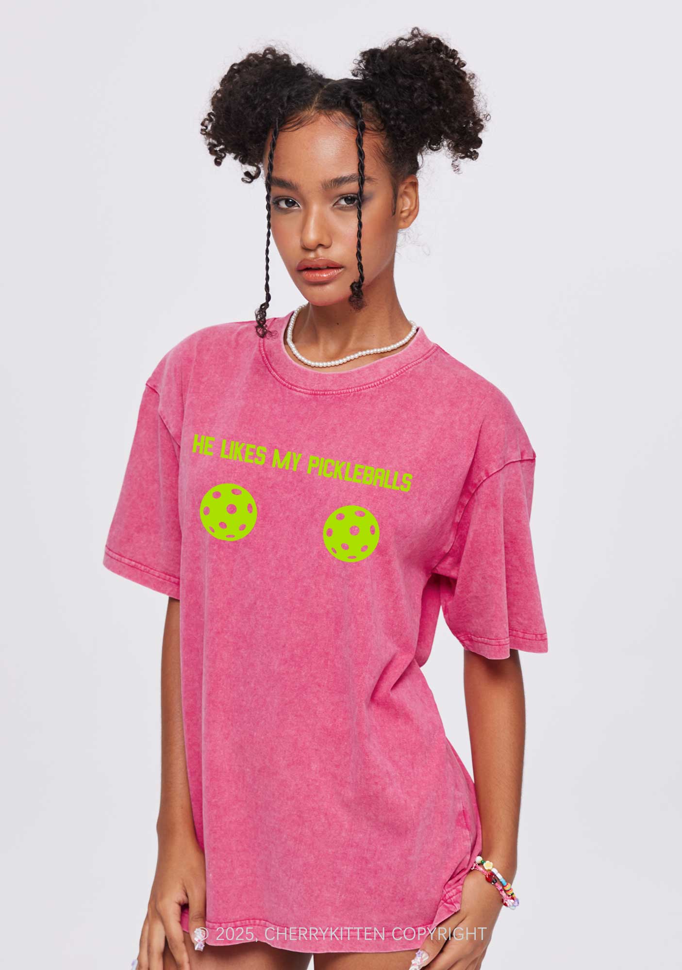 Pickleball Couple Y2K Valentine's Day Washed Tee Cherrykitten - Image 2