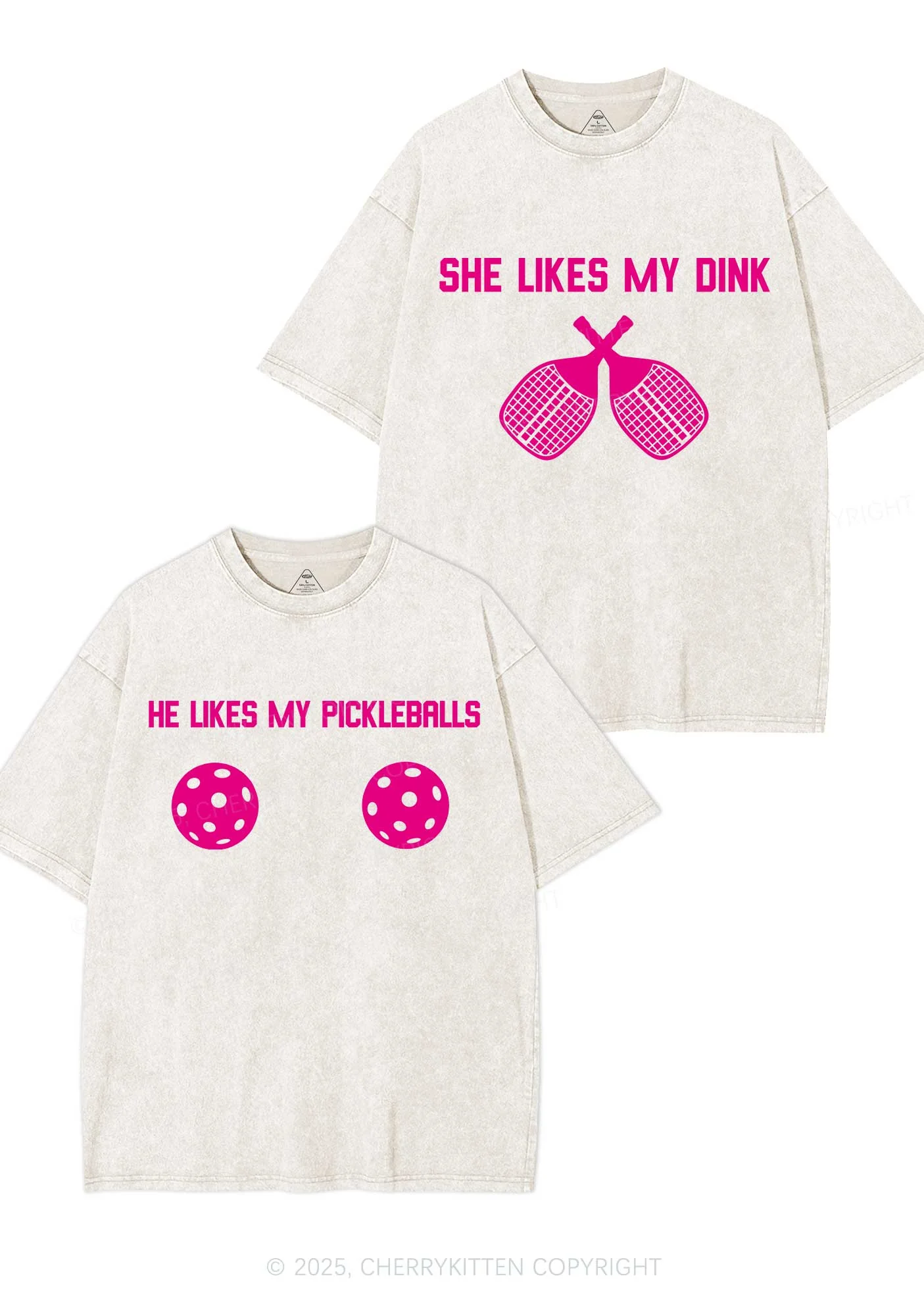 Pickleball Couple Y2K Valentine's Day Washed Tee Cherrykitten - Image 4
