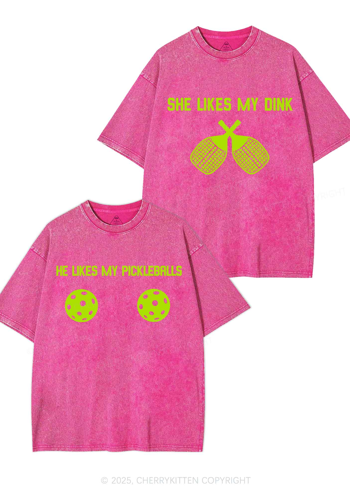 Pickleball Couple Y2K Valentine's Day Washed Tee Cherrykitten - Image 5