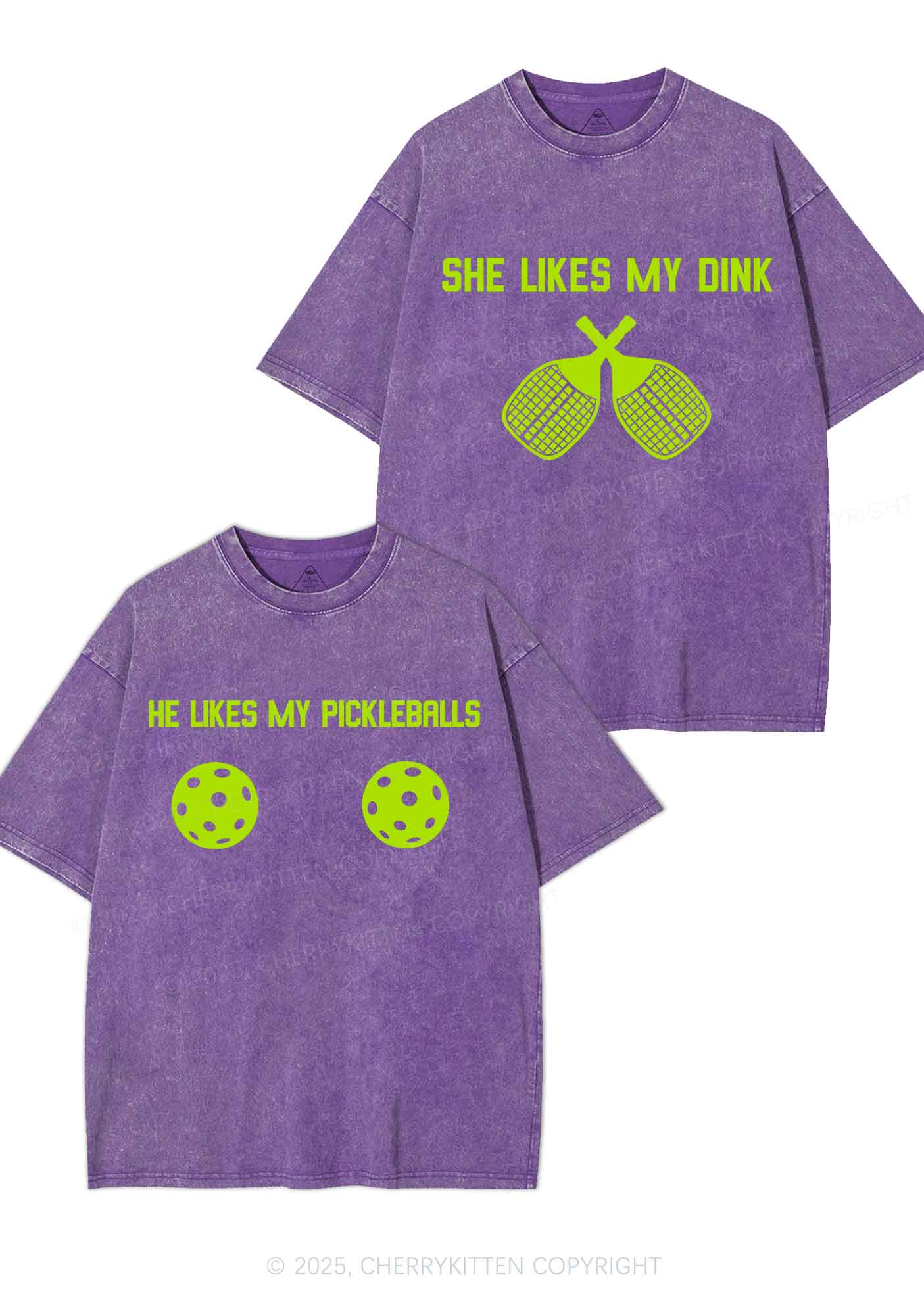 Pickleball Couple Y2K Valentine's Day Washed Tee Cherrykitten - Image 6