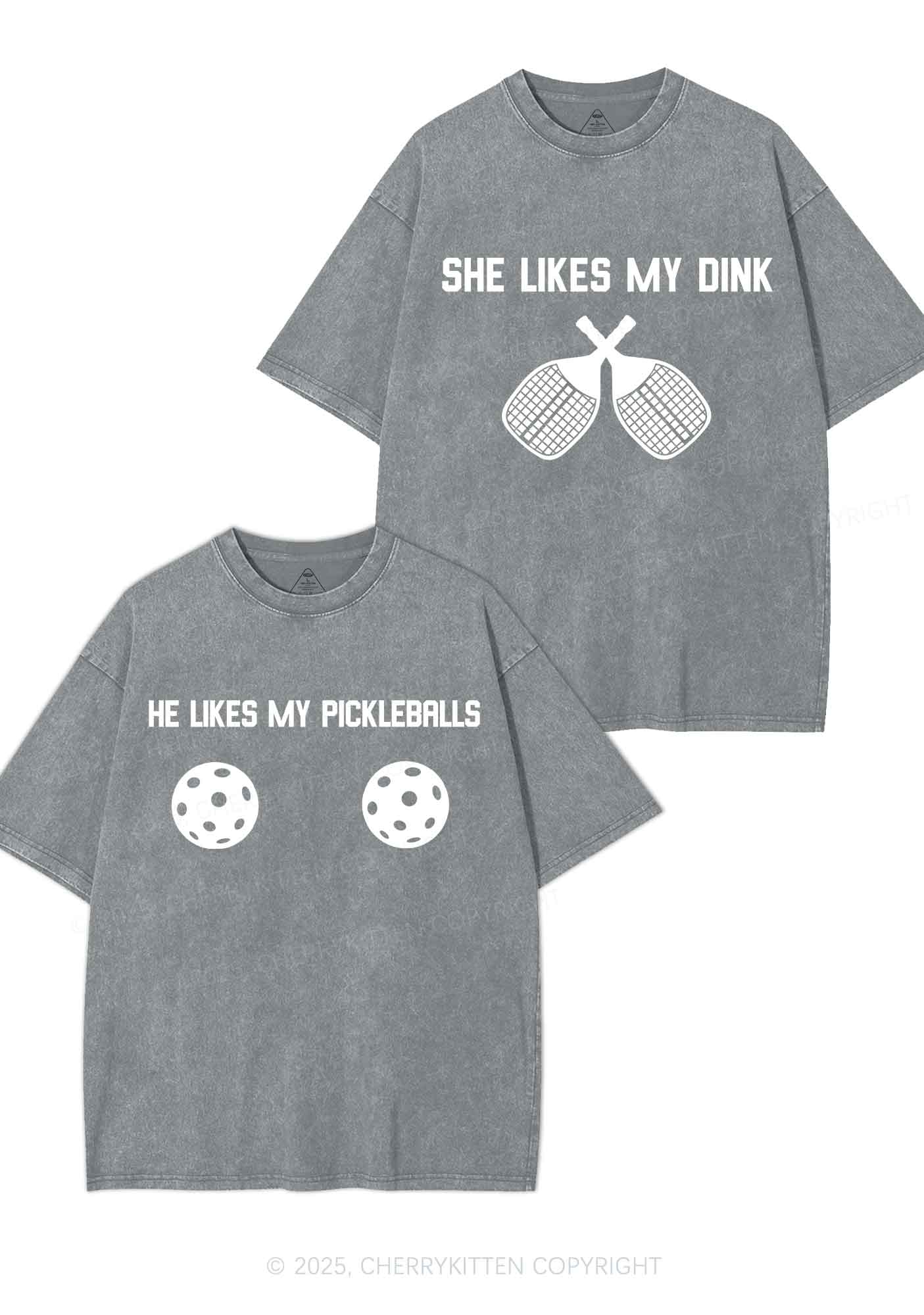 Pickleball Couple Y2K Valentine's Day Washed Tee Cherrykitten - Image 8