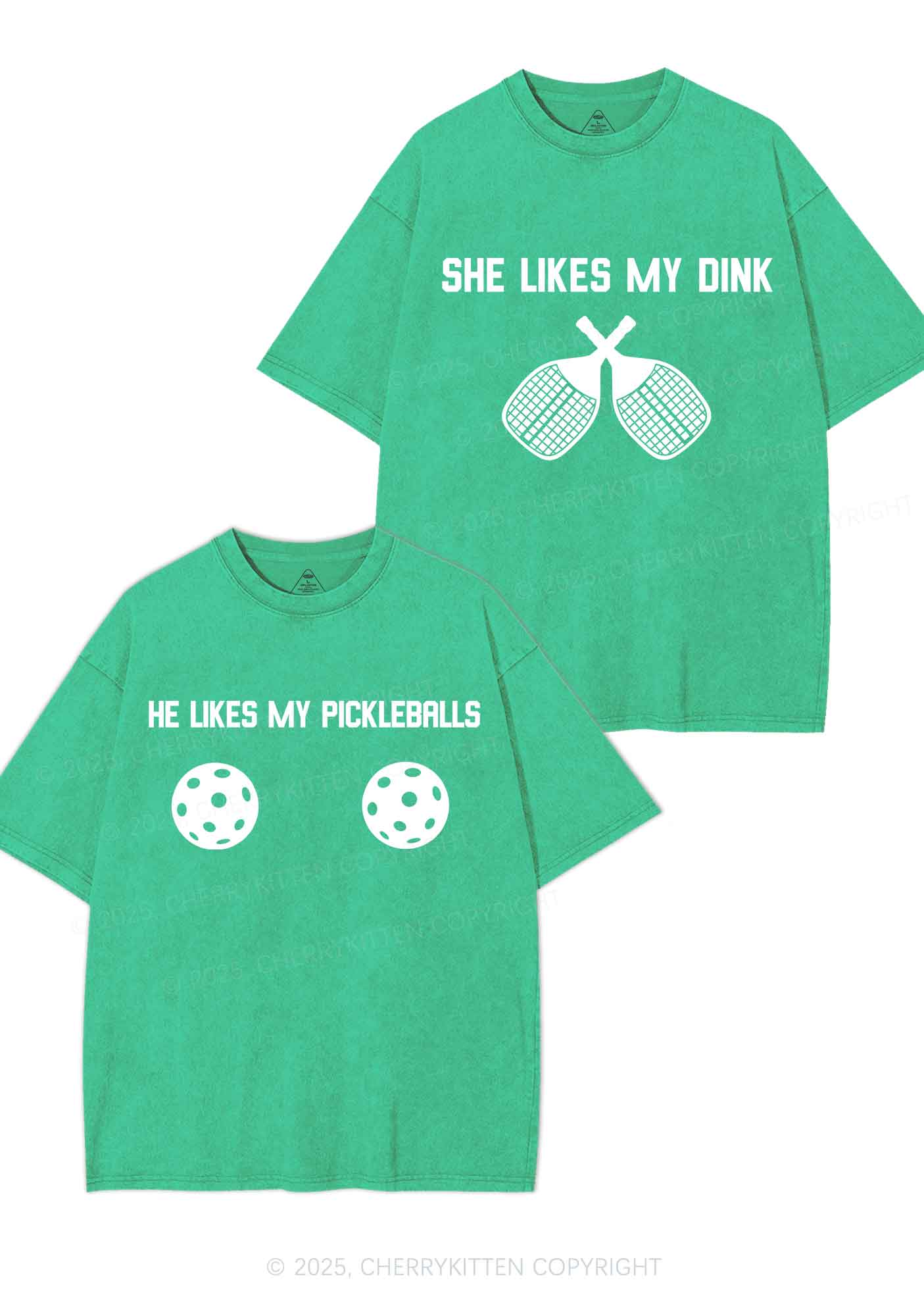 Pickleball Couple Y2K Valentine's Day Washed Tee Cherrykitten - Image 9