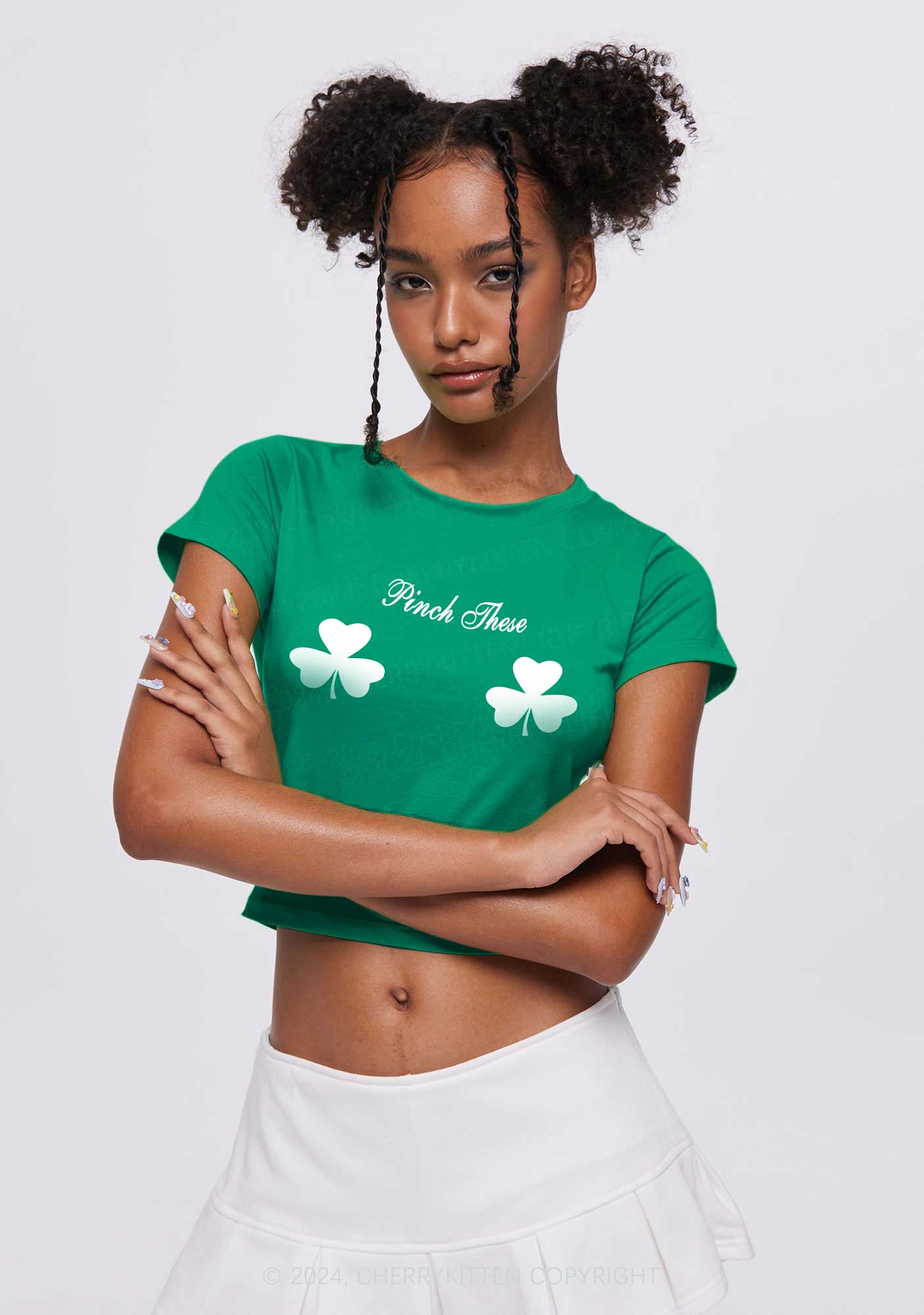 Pinch These St Patricks Y2K Baby Tee Cherrykitten - Image 2