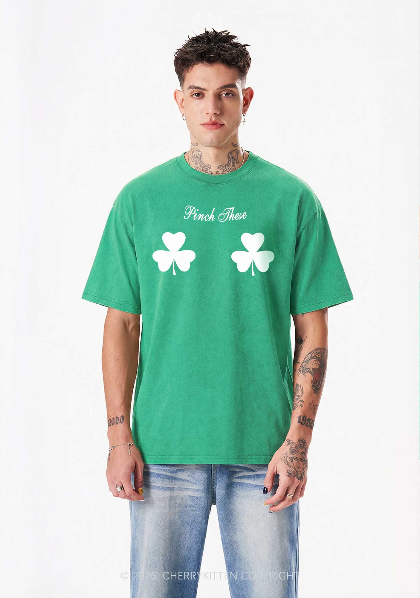 Pinch These St Patricks Y2K Washed Tee Cherrykitten - Image 2