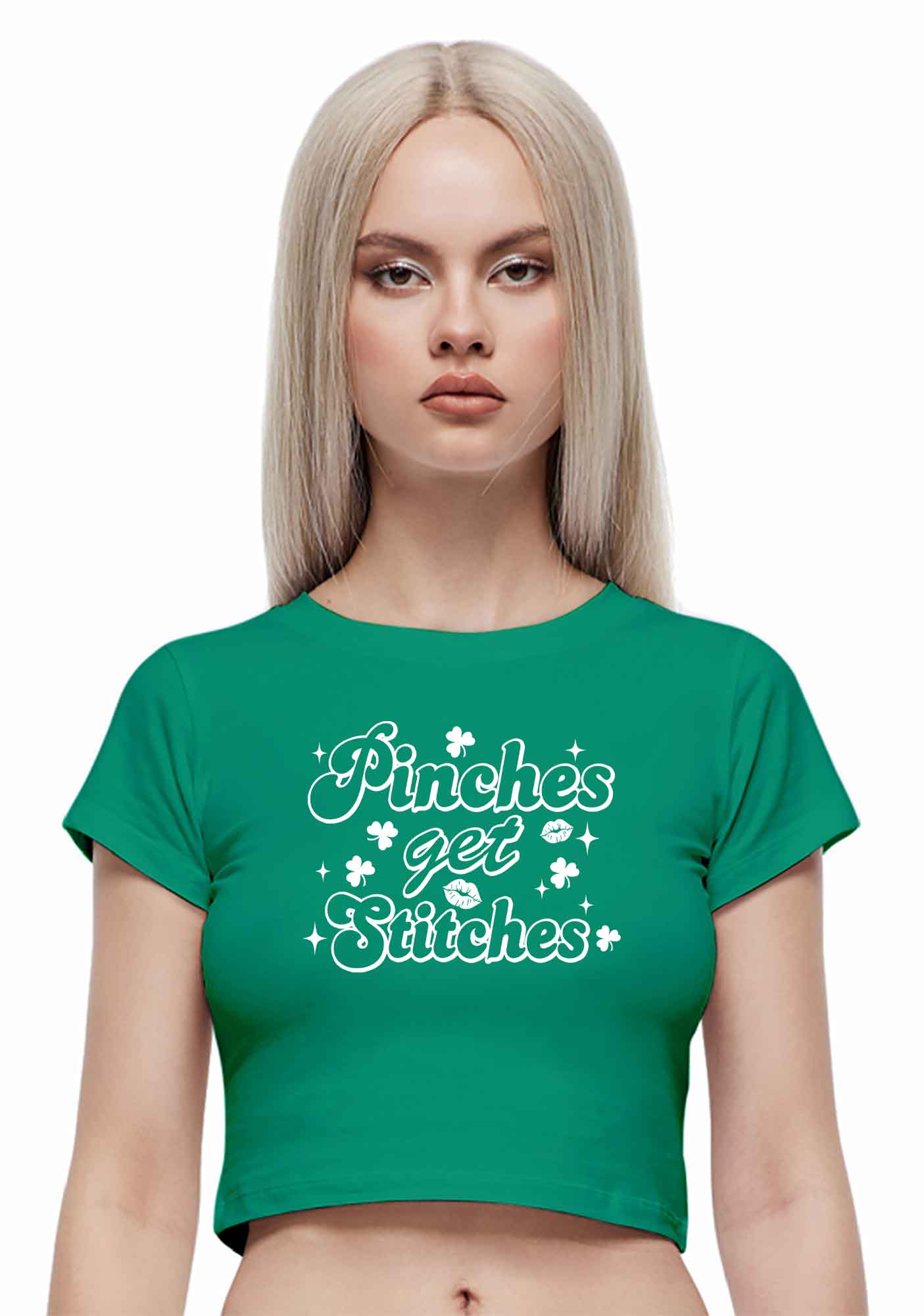 Pinches Get Stitches St Patricks Y2K Baby Tee Cherrykitten - Image 2