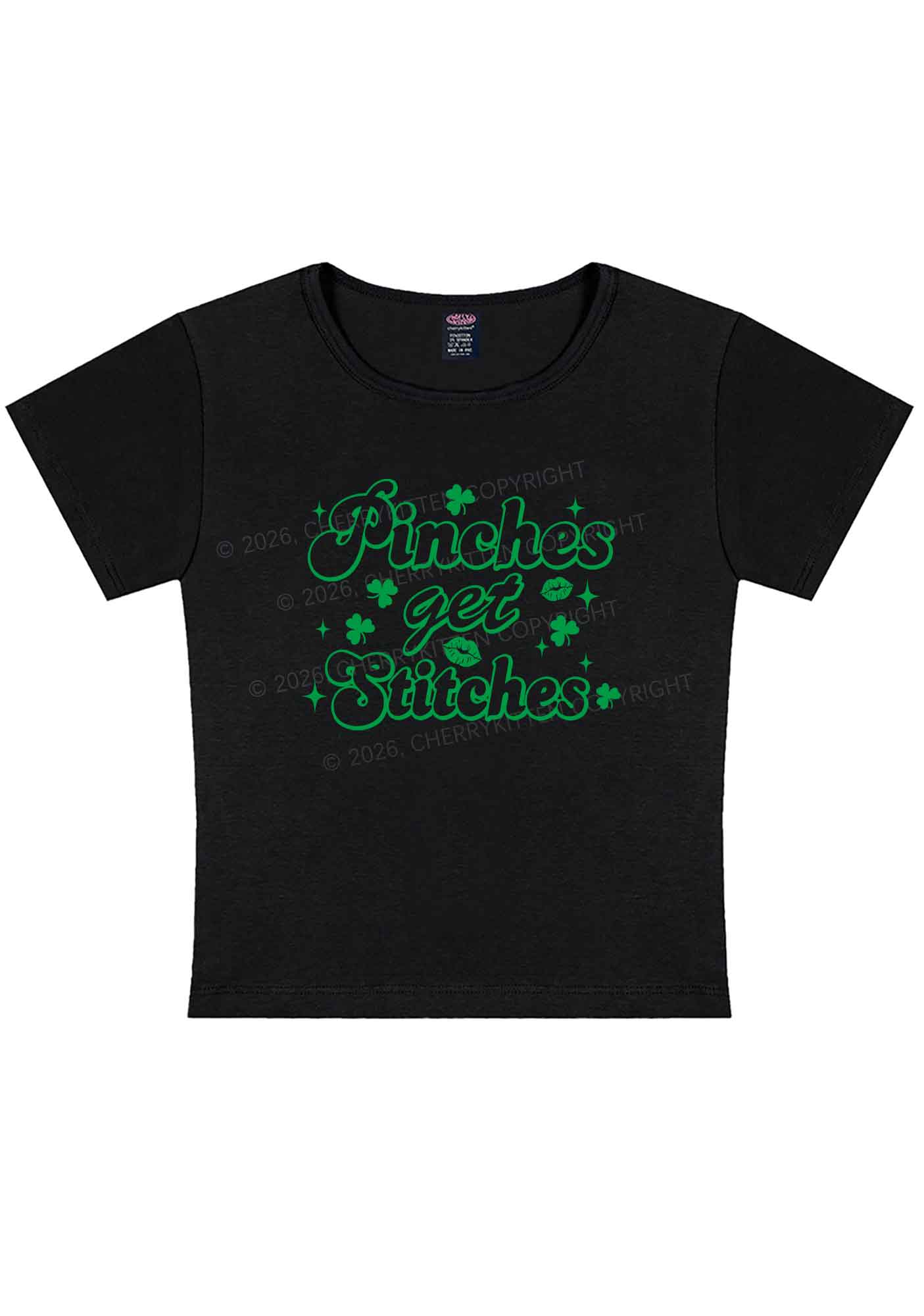 Pinches Get Stitches St Patricks Y2K Baby Tee Cherrykitten - Image 4