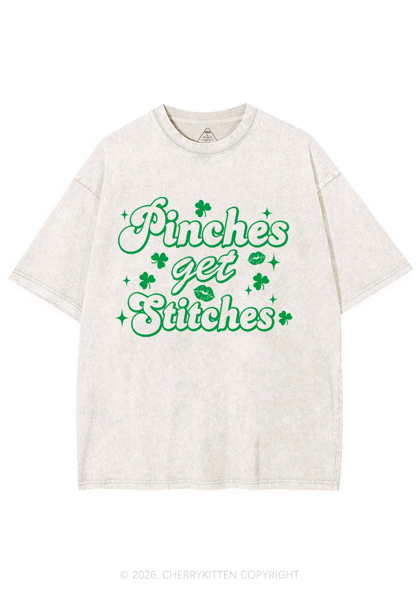 Pinches Get Stitches St Patricks Y2K Shirts Washed Tee Cherrykitten - Image 4