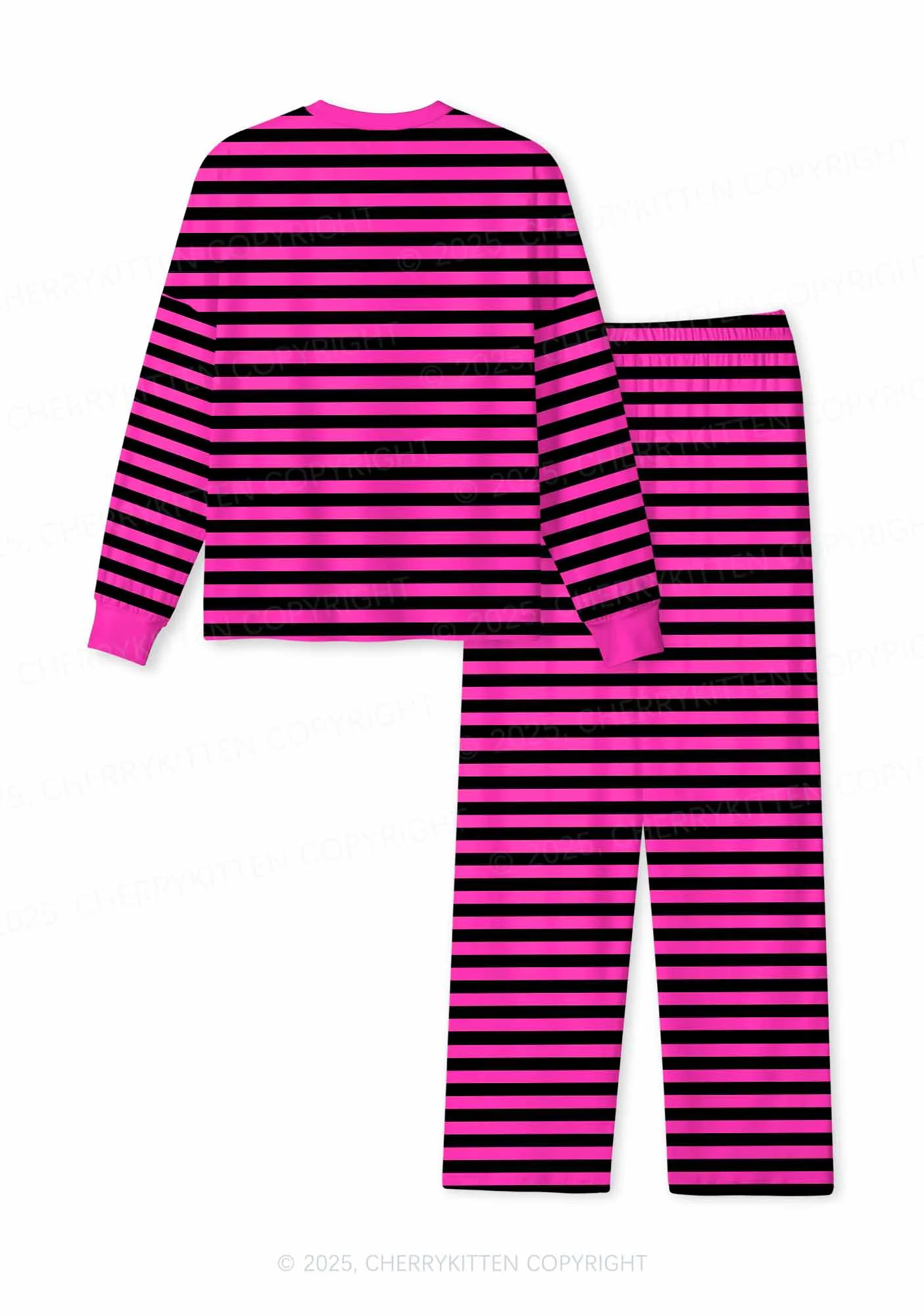 Pink And Black Stripe Valentine's Day Y2K Print Long Sleeve Pajama Set Cherrykitten - Image 2