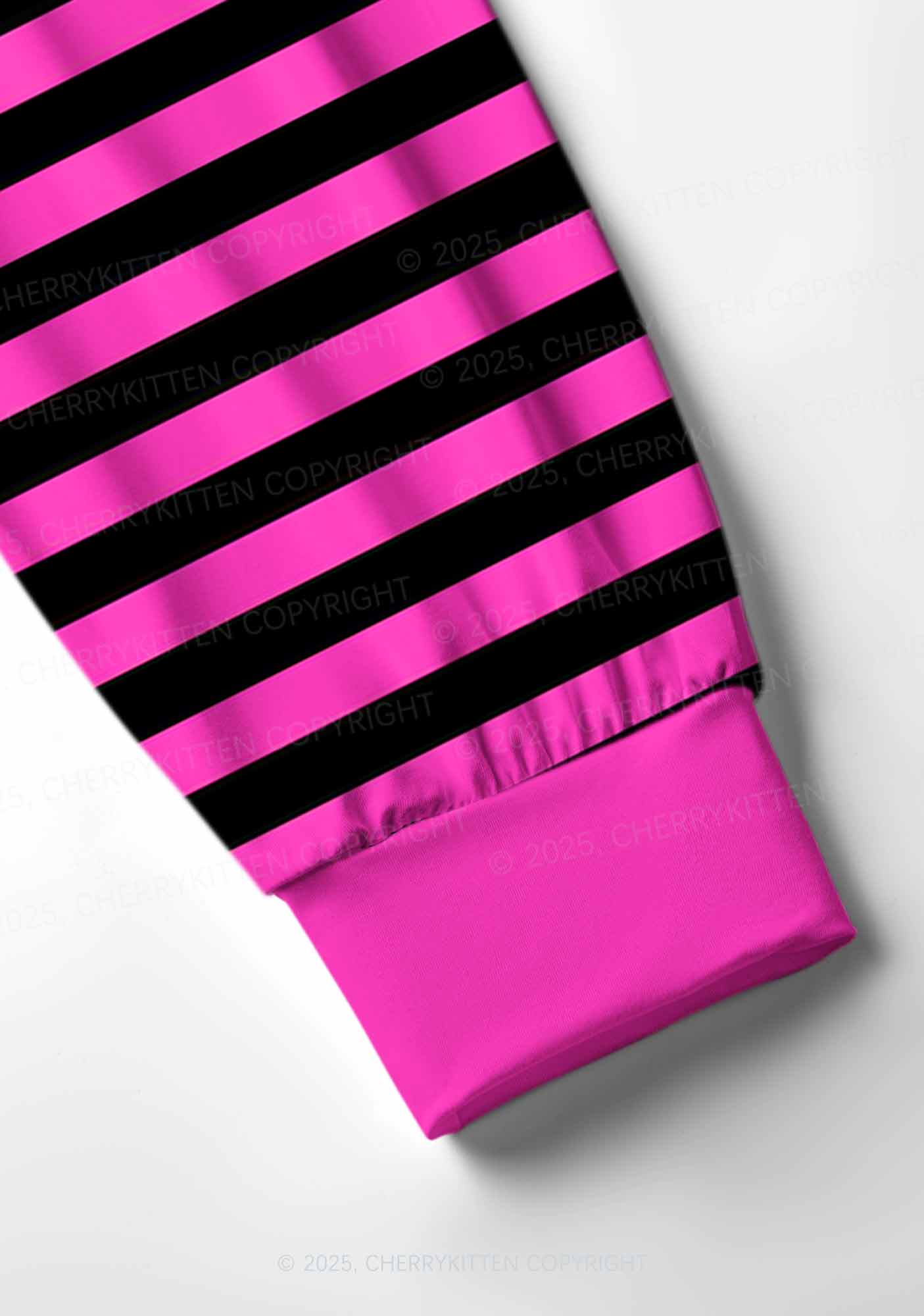 Pink And Black Stripe Valentine's Day Y2K Print Long Sleeve Pajama Set Cherrykitten - Image 4