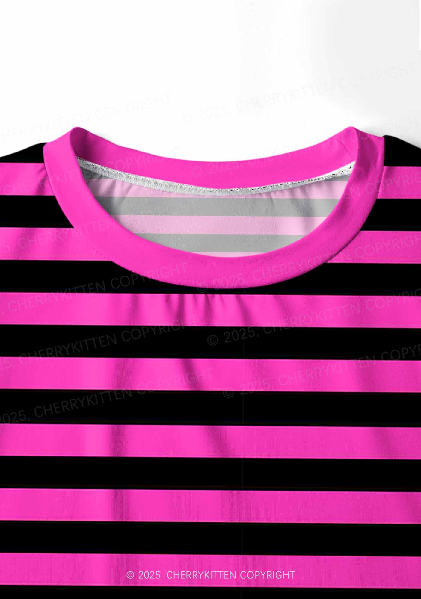 Pink And Black Stripe Valentine's Day Y2K Print Long Sleeve Pajama Set Cherrykitten - Image 5