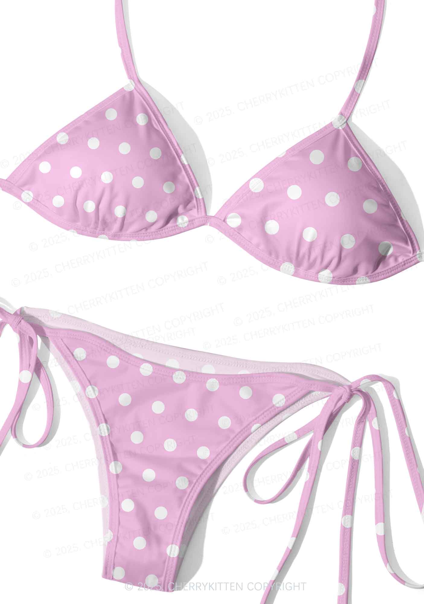 Pink And White Dots Y2K Print Bikini Set Cherrykitten - Image 3