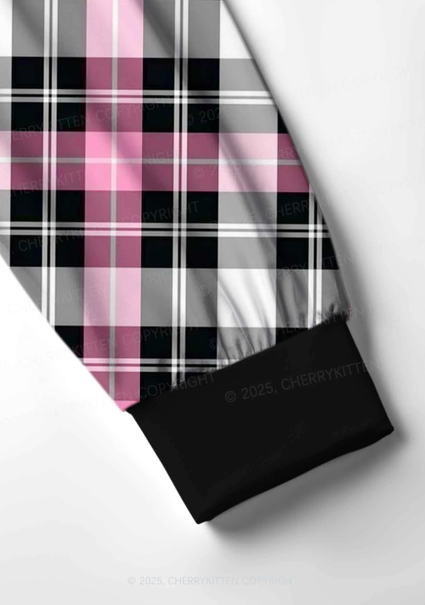 Pink And White Plaid Y2K Print Long Sleeve Pajama Set Cherrykitten - Image 4