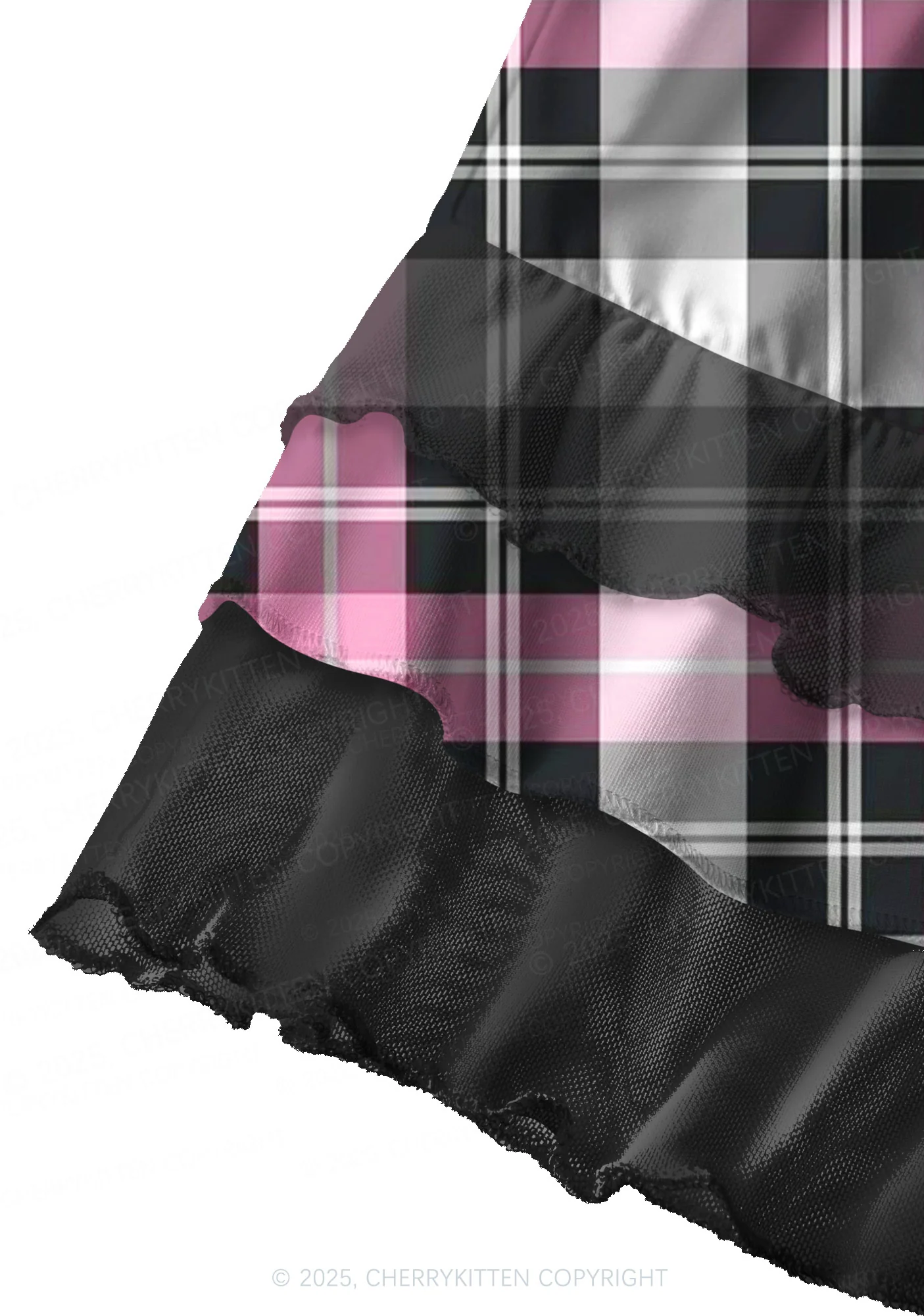 Pink And White Plaid Y2K Print Mini Layered Skirt Cherrykitten - Image 3