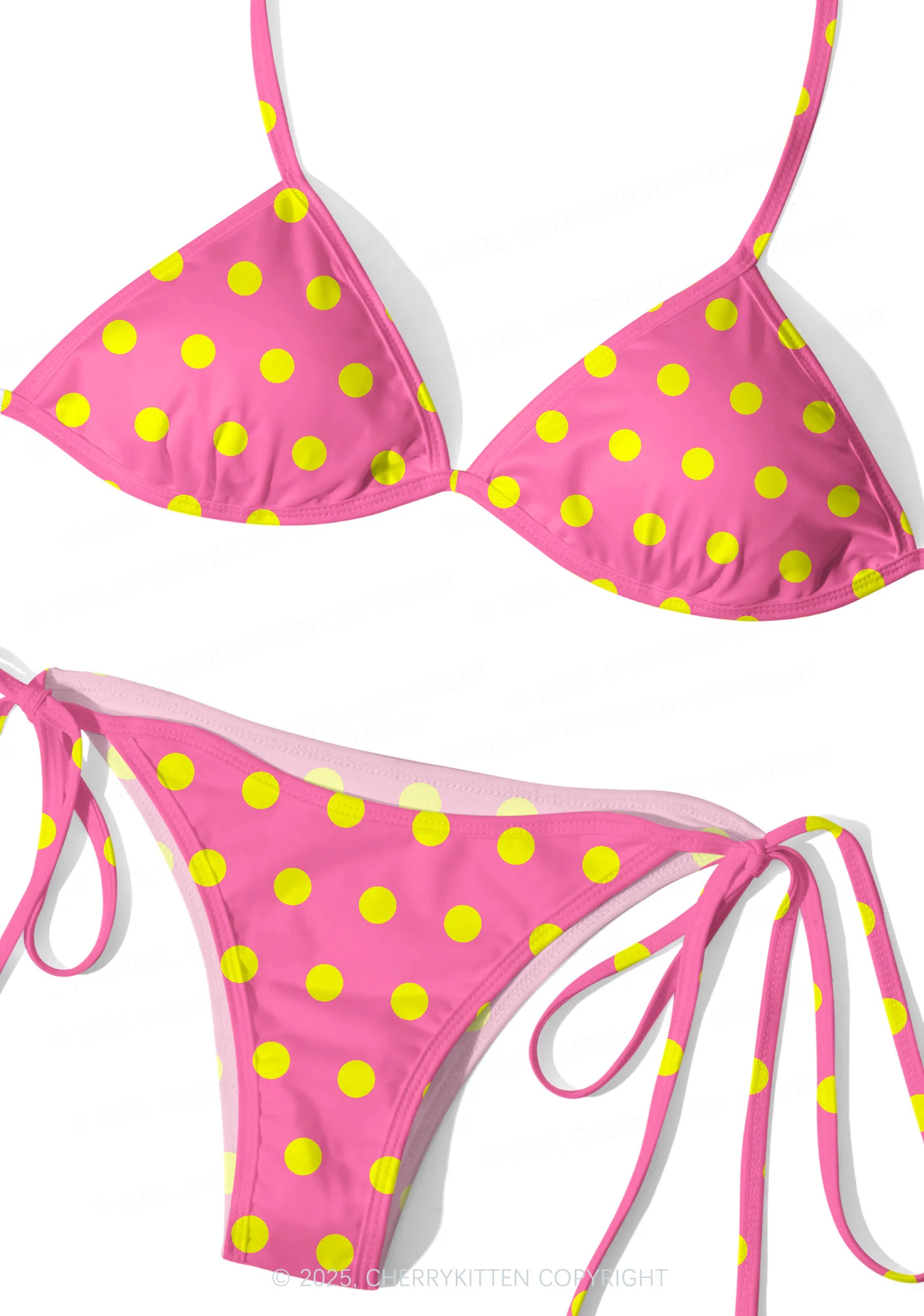 Pink And Yellow Dots Y2K Print Bikini Set Cherrykitten - Image 3