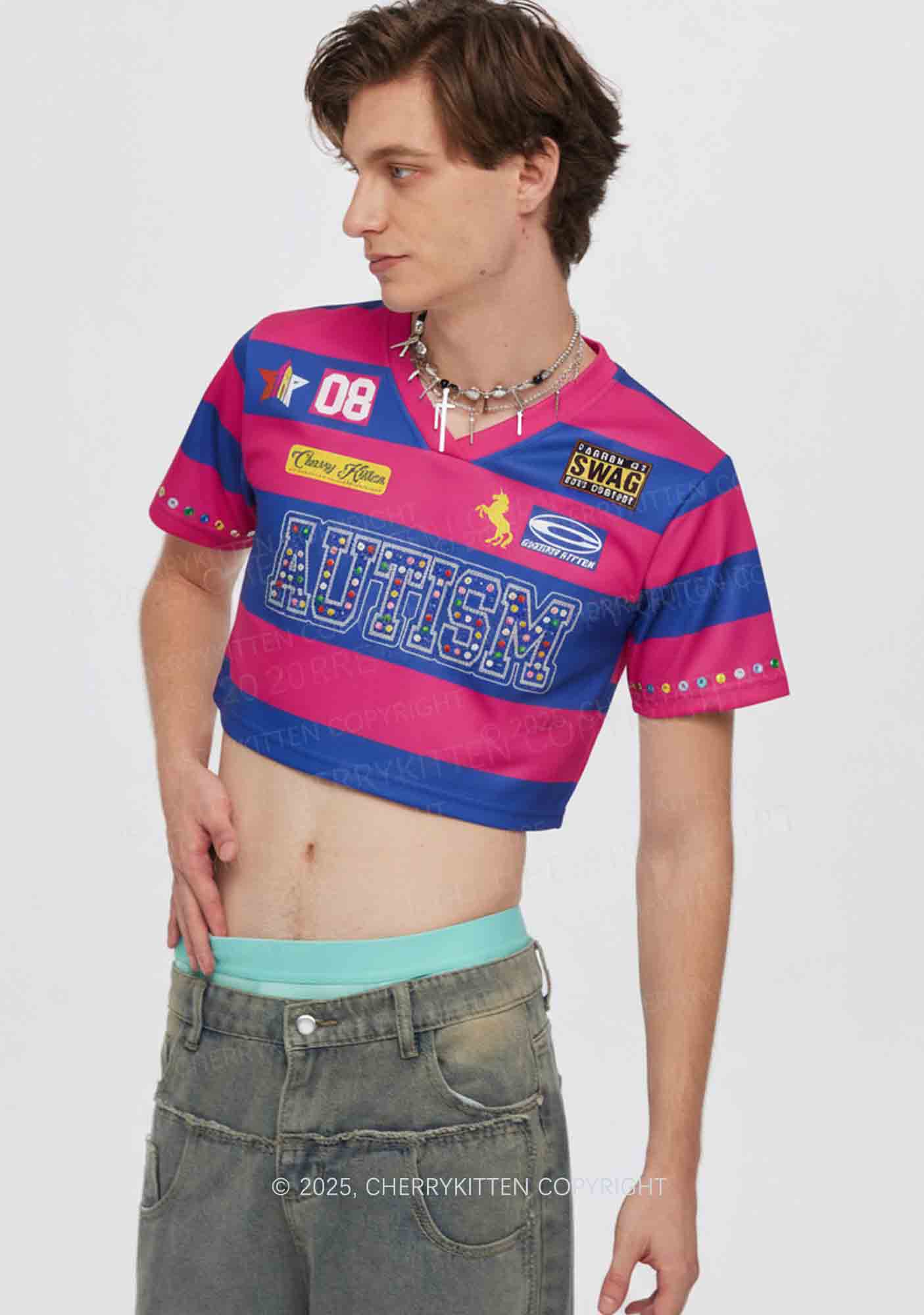 Pink Autism Y2K Crop Sport Jersey Shirts Cherrykitten - Image 2