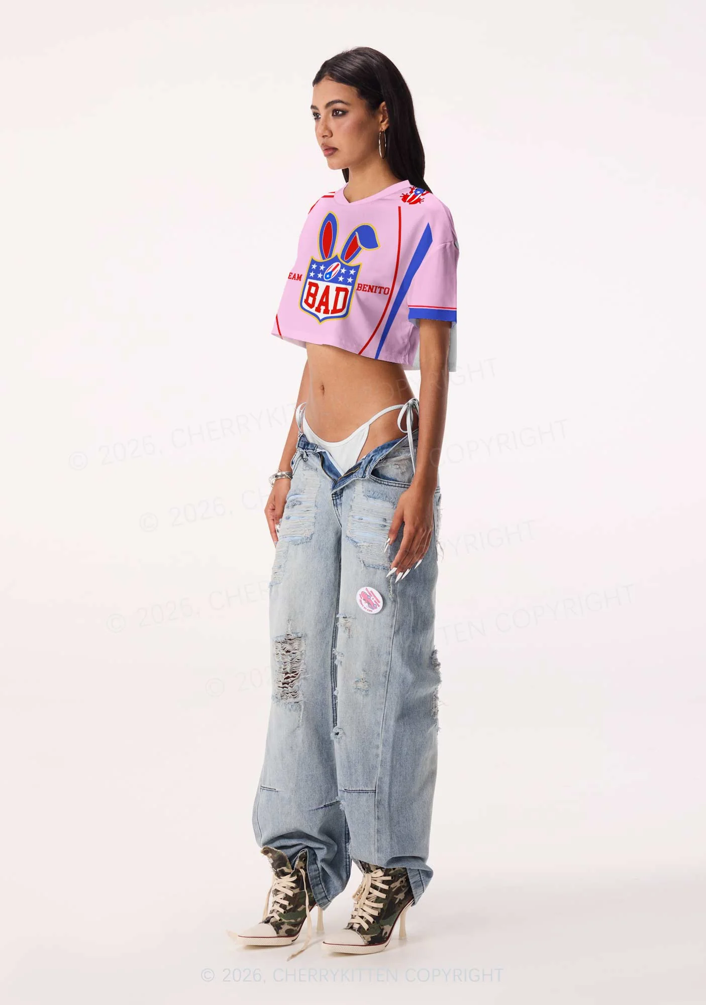 Pink Bad Bunny Y2K Crop Sport Jersey Shirts Cherrykitten - Image 2