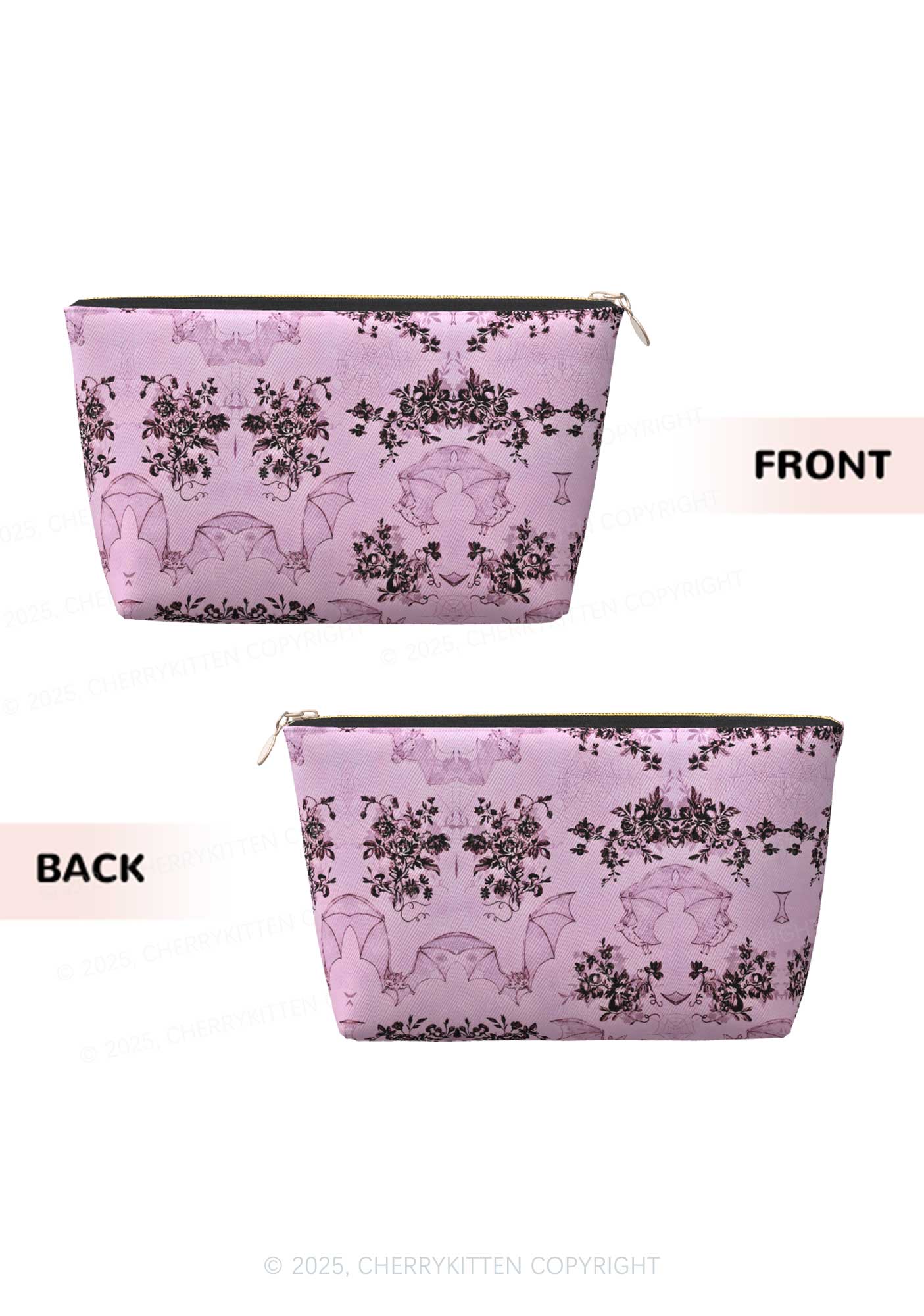 Pink Bat Y2K Leather Makeup Bag Cherrykitten - Image 2