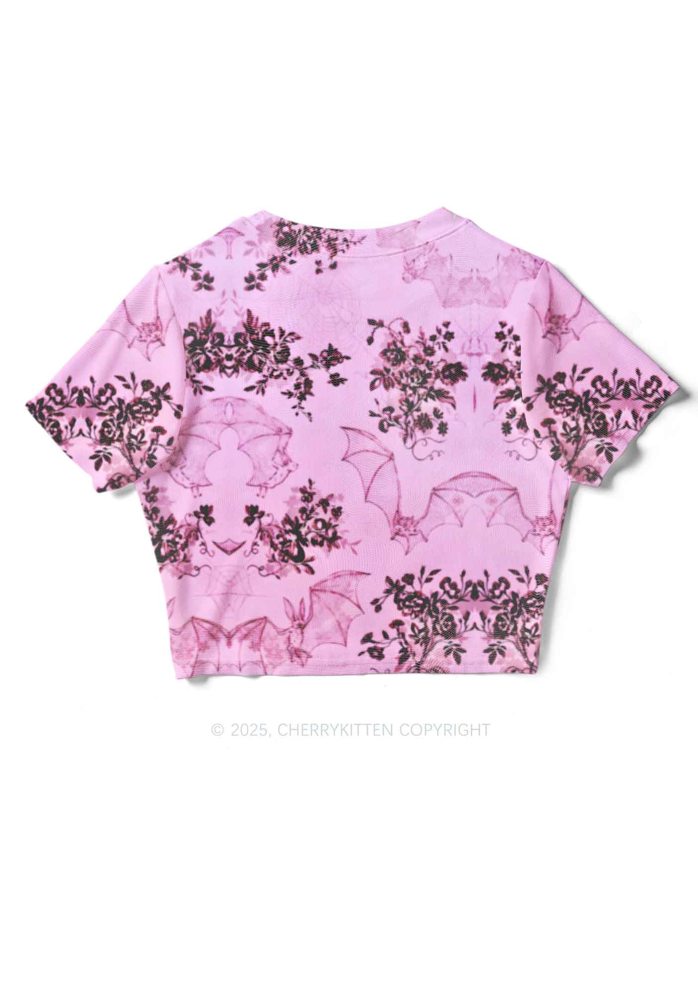 Pink Bat Y2K Mesh Crop Top Cherrykitten - Image 2