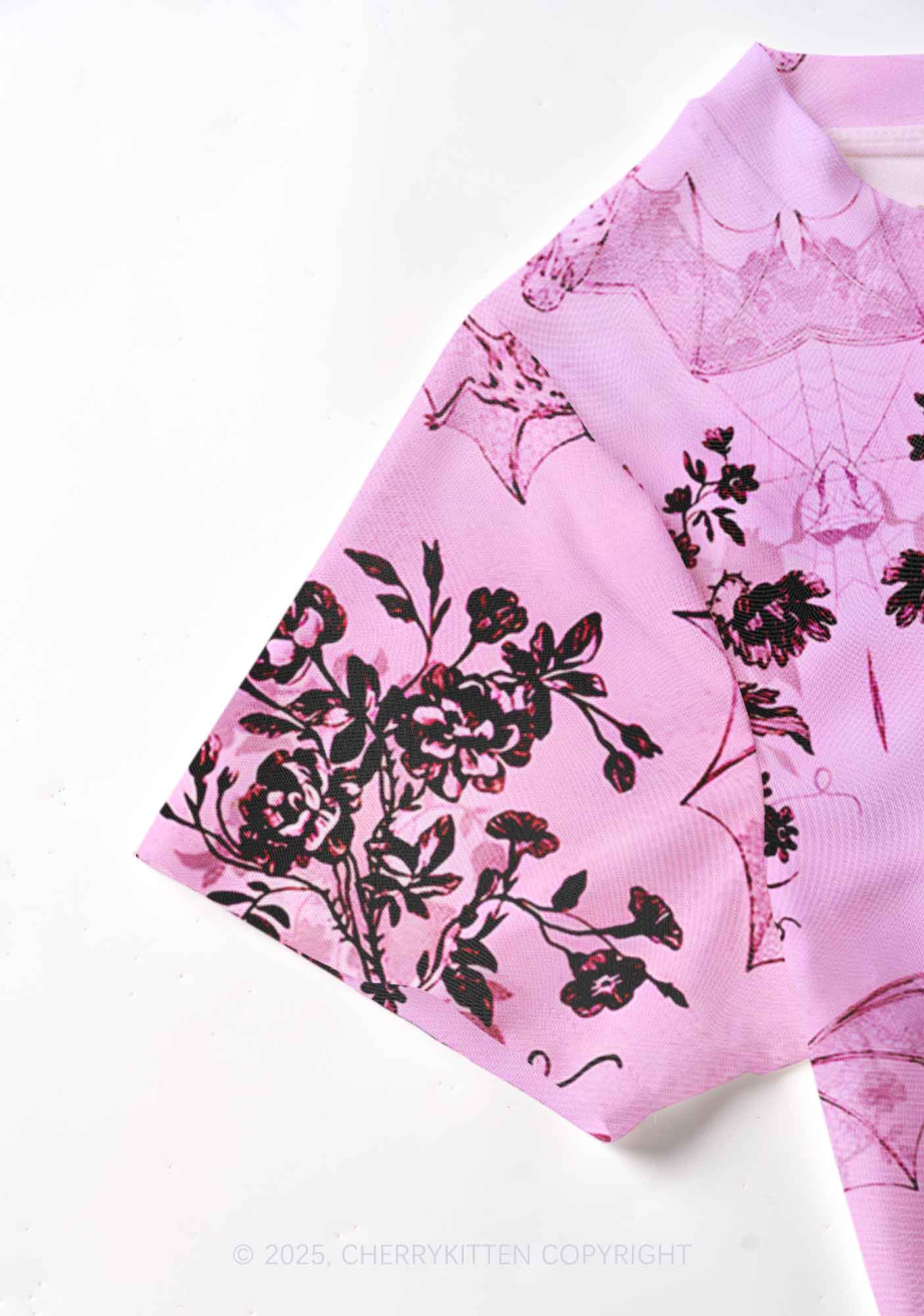 Pink Bat Y2K Mesh Crop Top Cherrykitten - Image 3