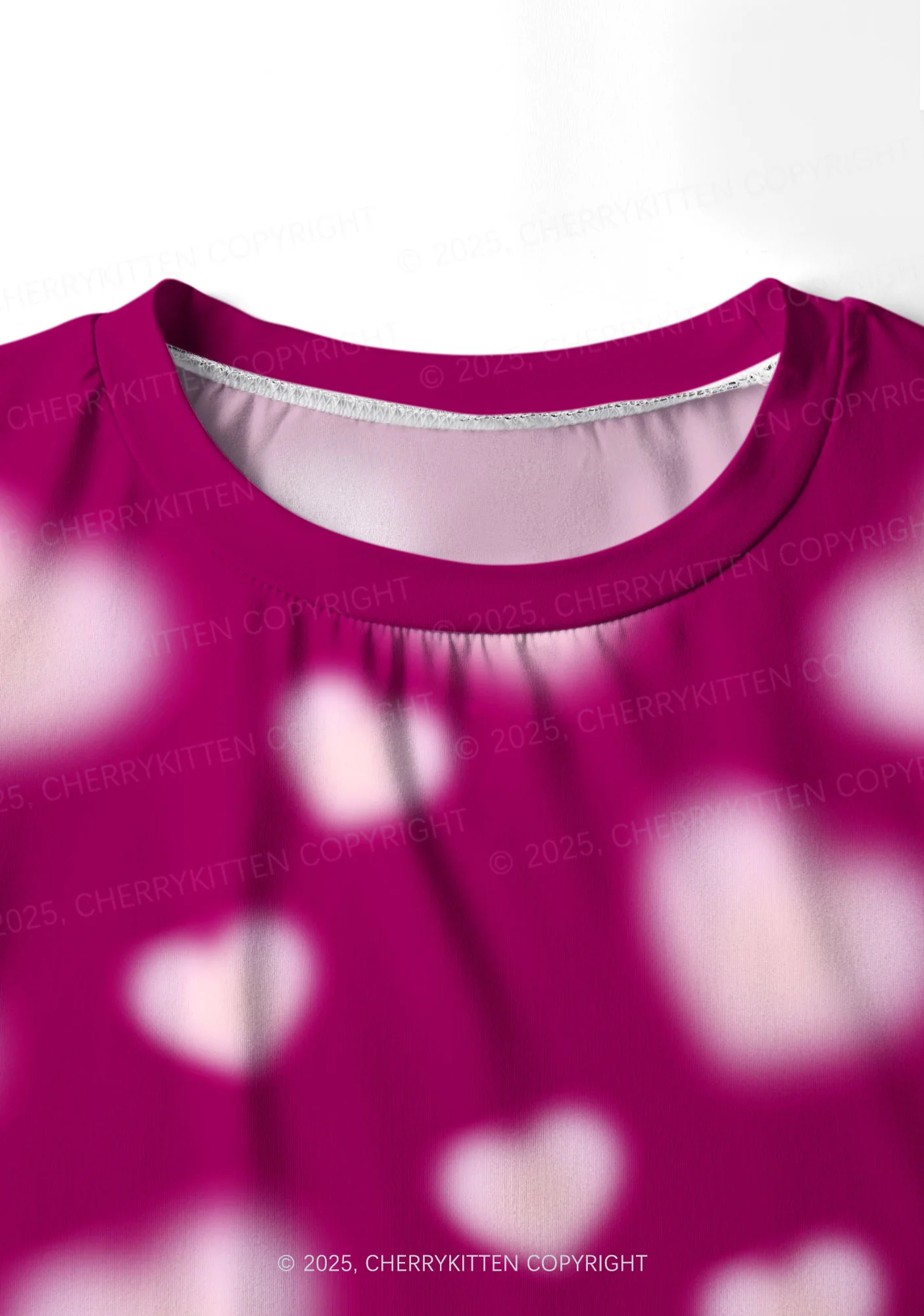 Pink Blurred Heart Valentine's Day Y2K Print Long Sleeve Pajama Set Cherrykitten - Image 5