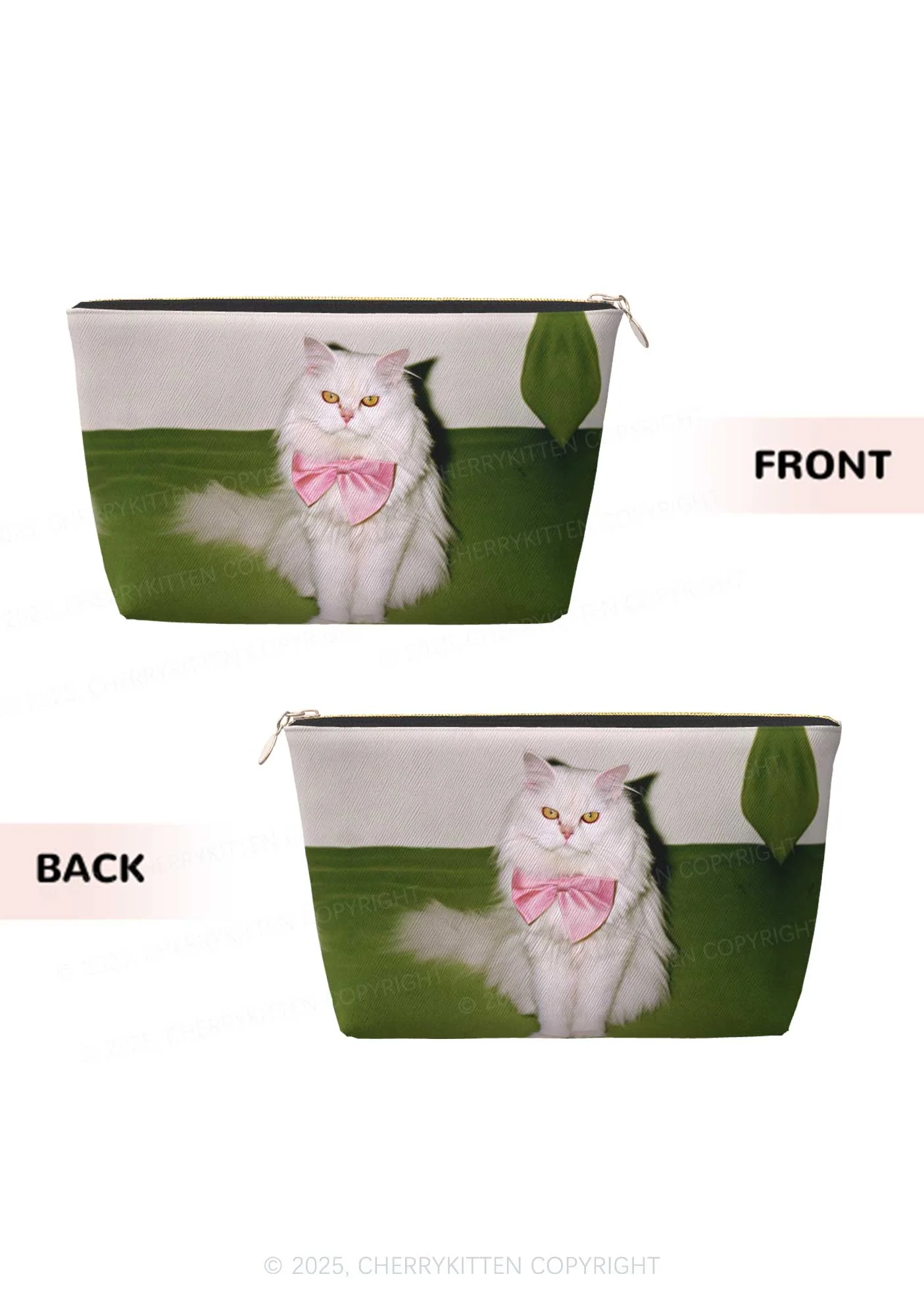 Pink Bow Cat Y2K Leather Makeup Bag Cherrykitten - Image 2