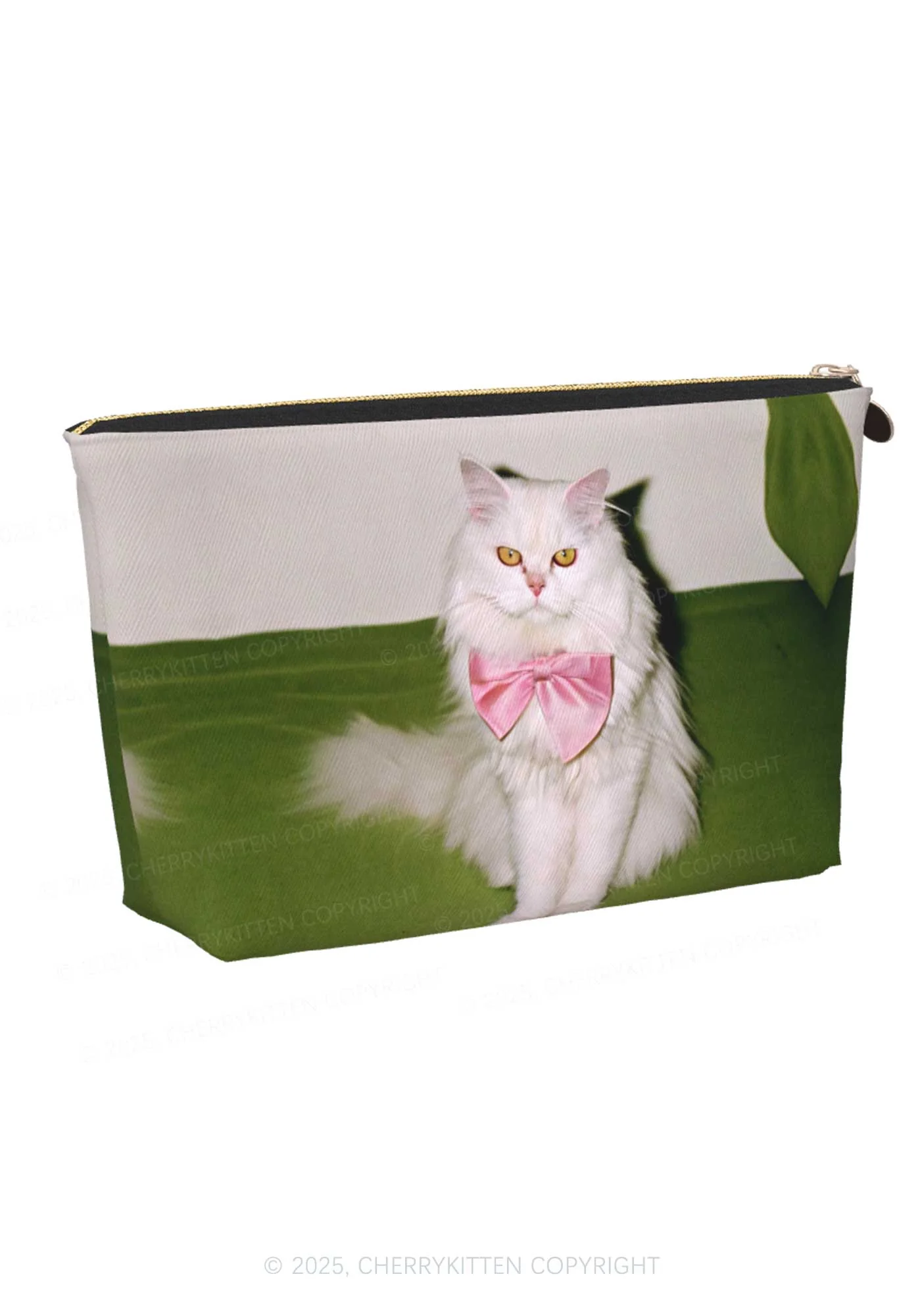 Pink Bow Cat Y2K Leather Makeup Bag Cherrykitten - Image 3