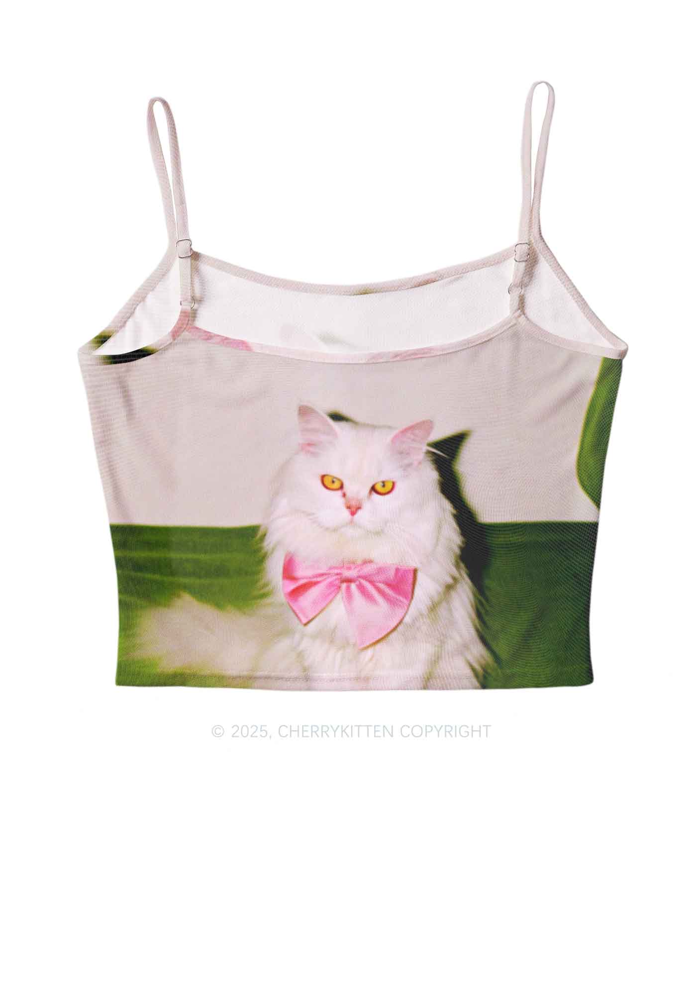 Pink Bow Cat Y2K Mesh Cami Tank Cherrykitten - Image 2