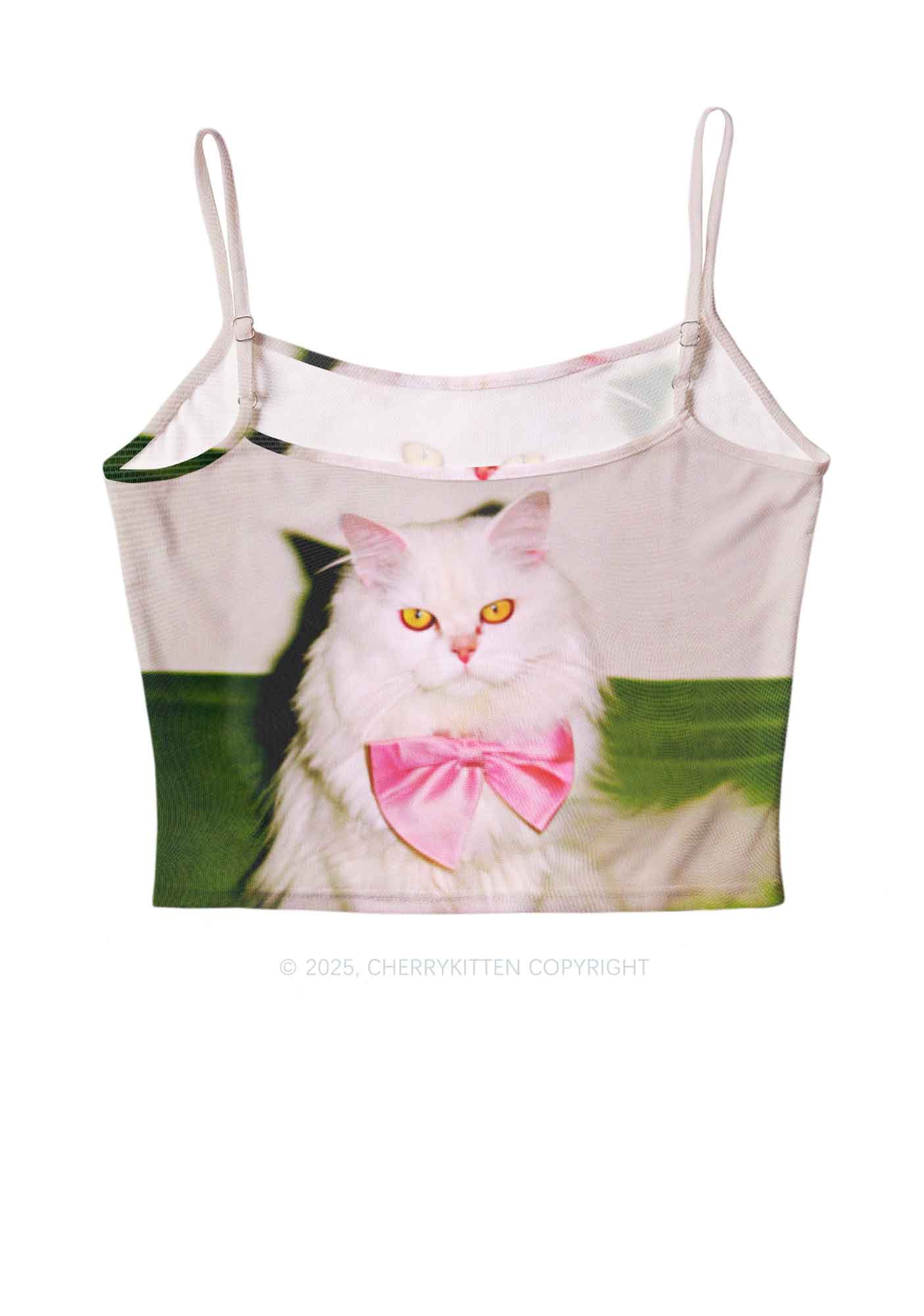 Pink Bow Cat Y2K Mesh Cami Tank Cherrykitten - Image 3