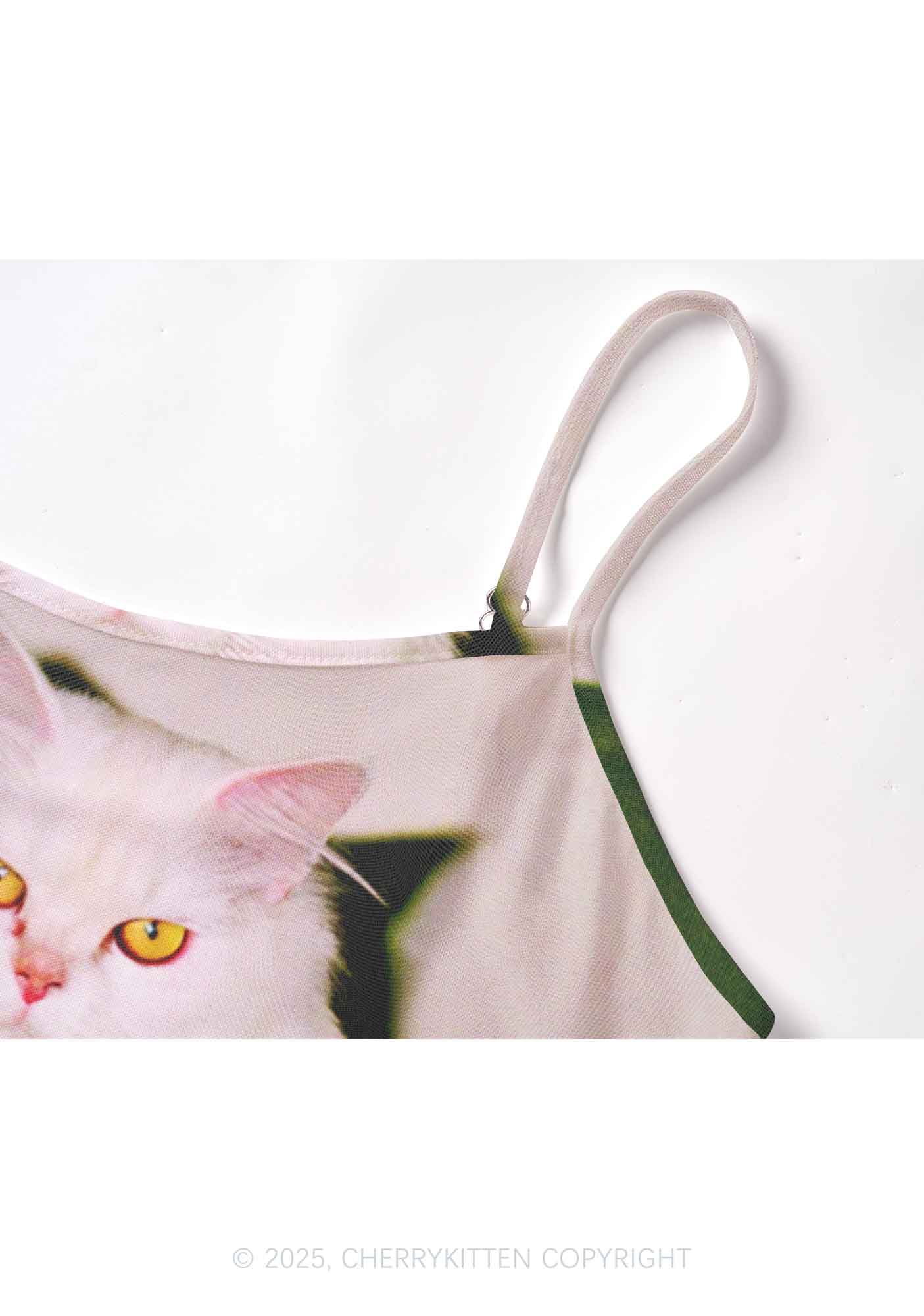Pink Bow Cat Y2K Mesh Cami Tank Cherrykitten - Image 4