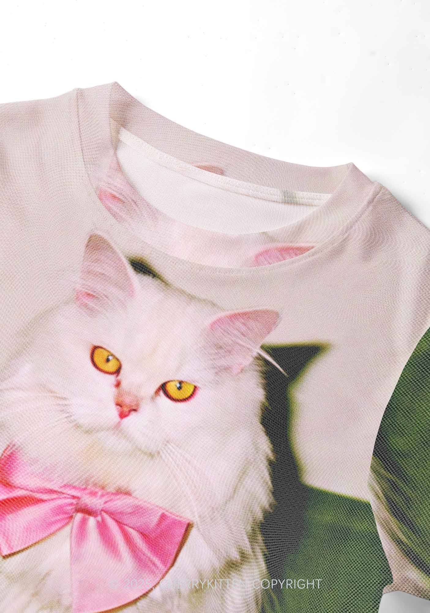 Pink Bow Cat Y2K Mesh Crop Top Cherrykitten - Image 4
