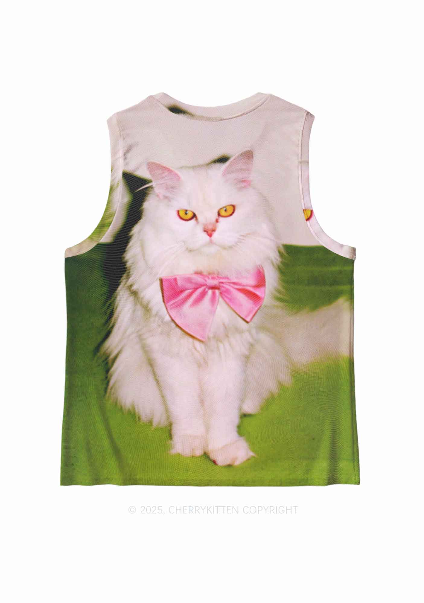 Pink Bow Cat Y2K Mesh Muscle Tank Cherrykitten - Image 3