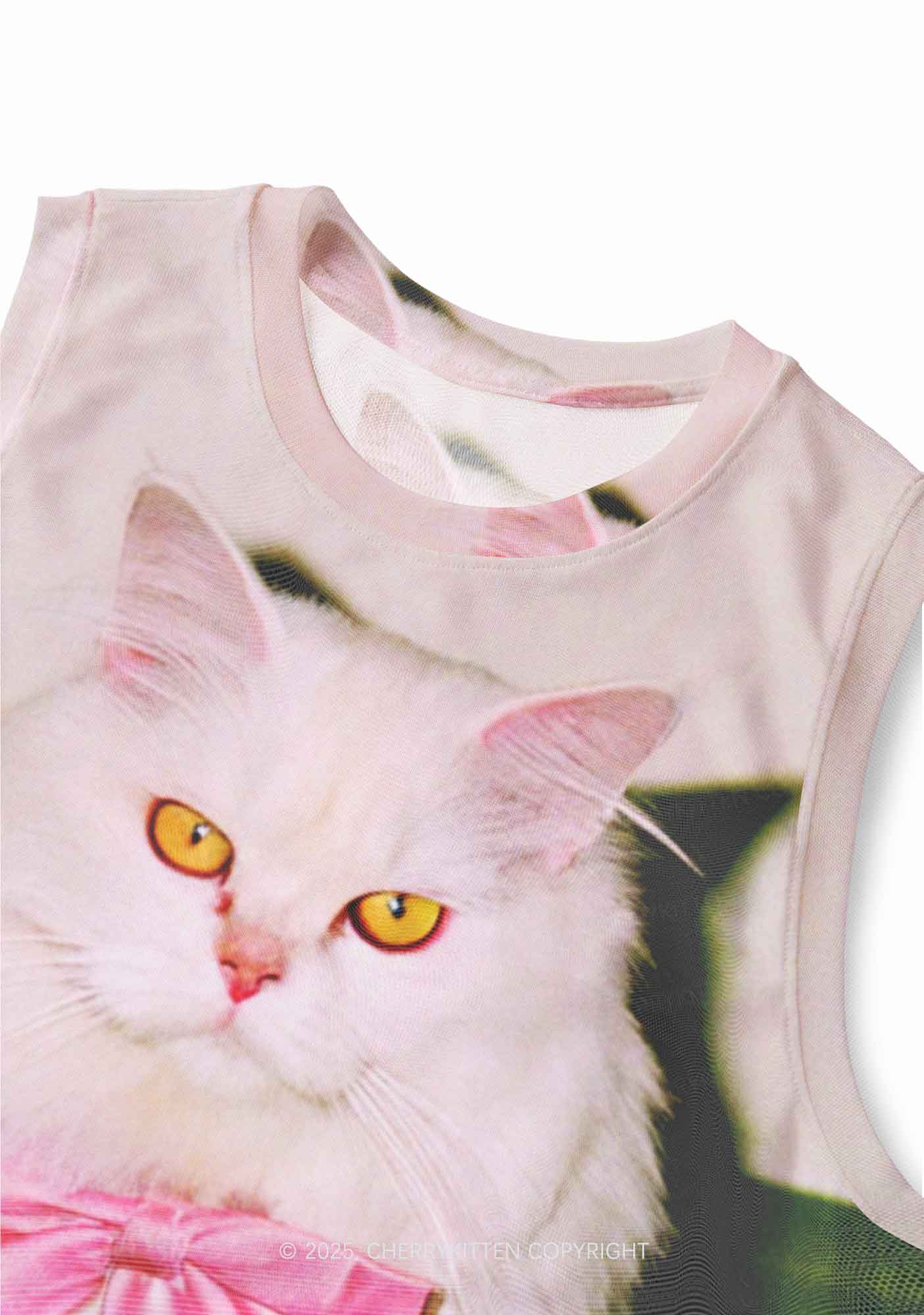 Pink Bow Cat Y2K Mesh Muscle Tank Cherrykitten - Image 4