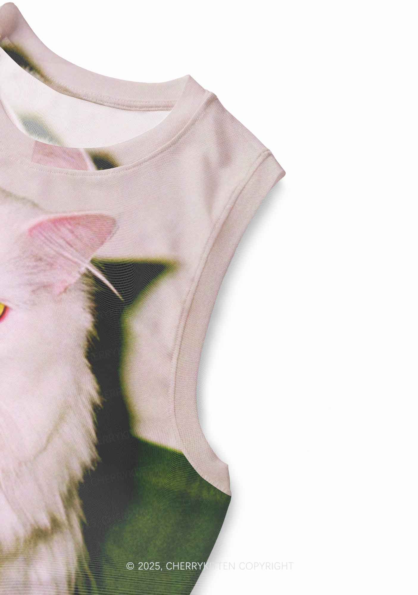 Pink Bow Cat Y2K Mesh Muscle Tank Cherrykitten - Image 6