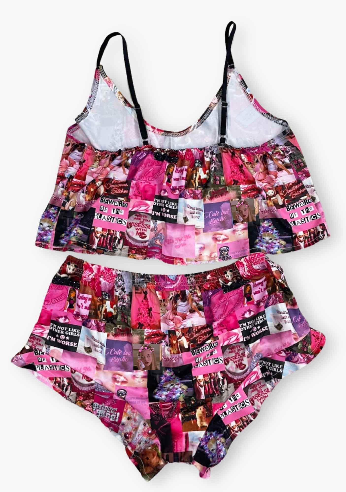 Pink Collage Y2K Cami Pajama Set - Image 3