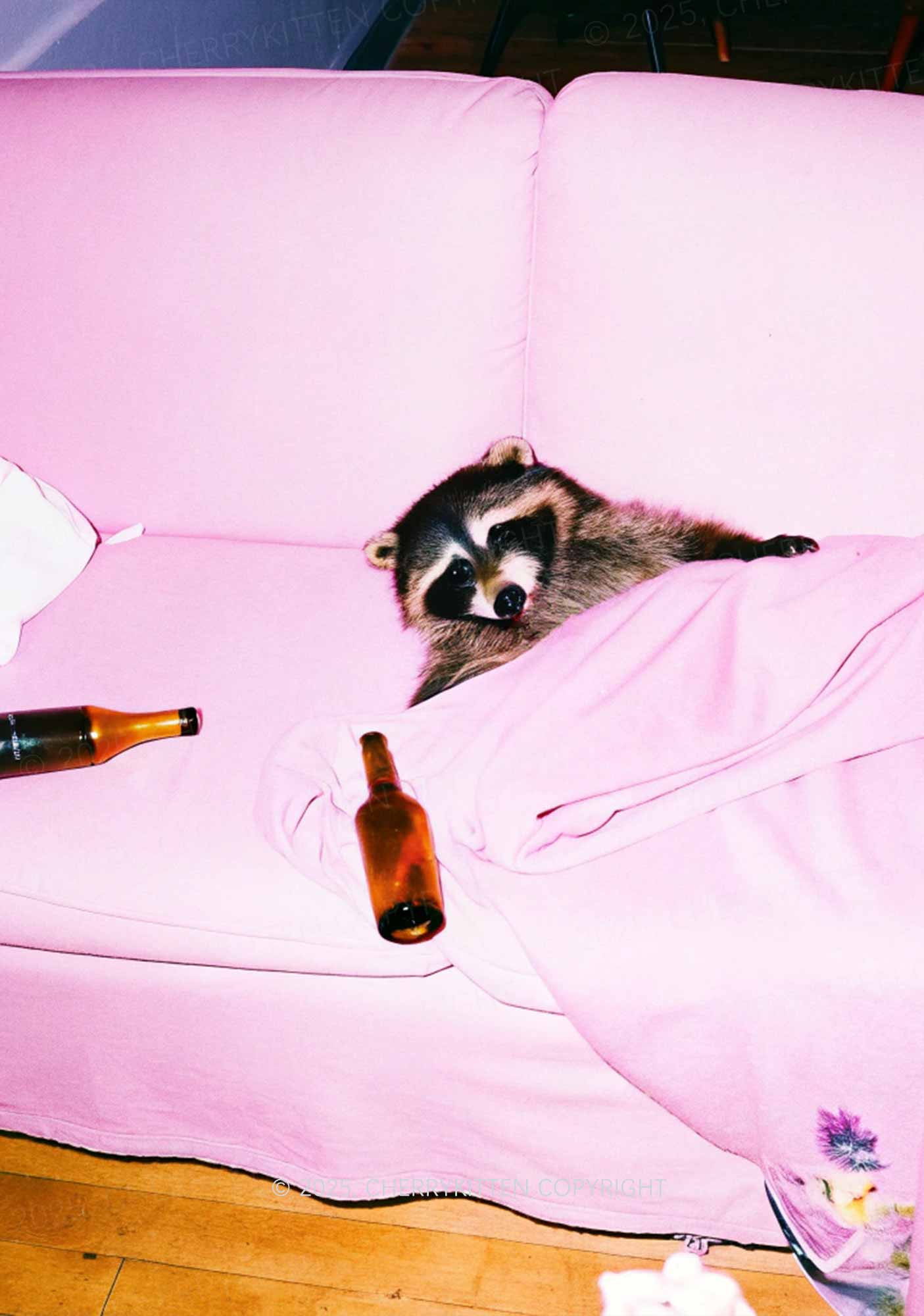 Pink Couch Raccoon Y2K Mesh Long Sleeve Crop Top Cherrykitten - Image 2