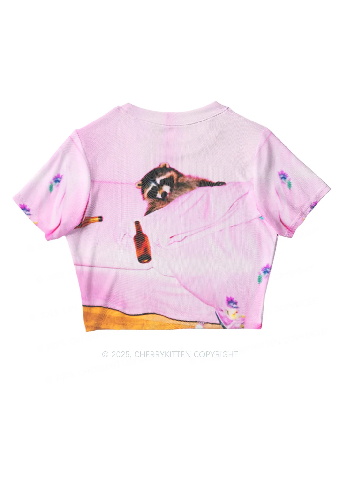 Pink Couch Raccoon Y2K Mesh Crop Top Cherrykitten - Image 3