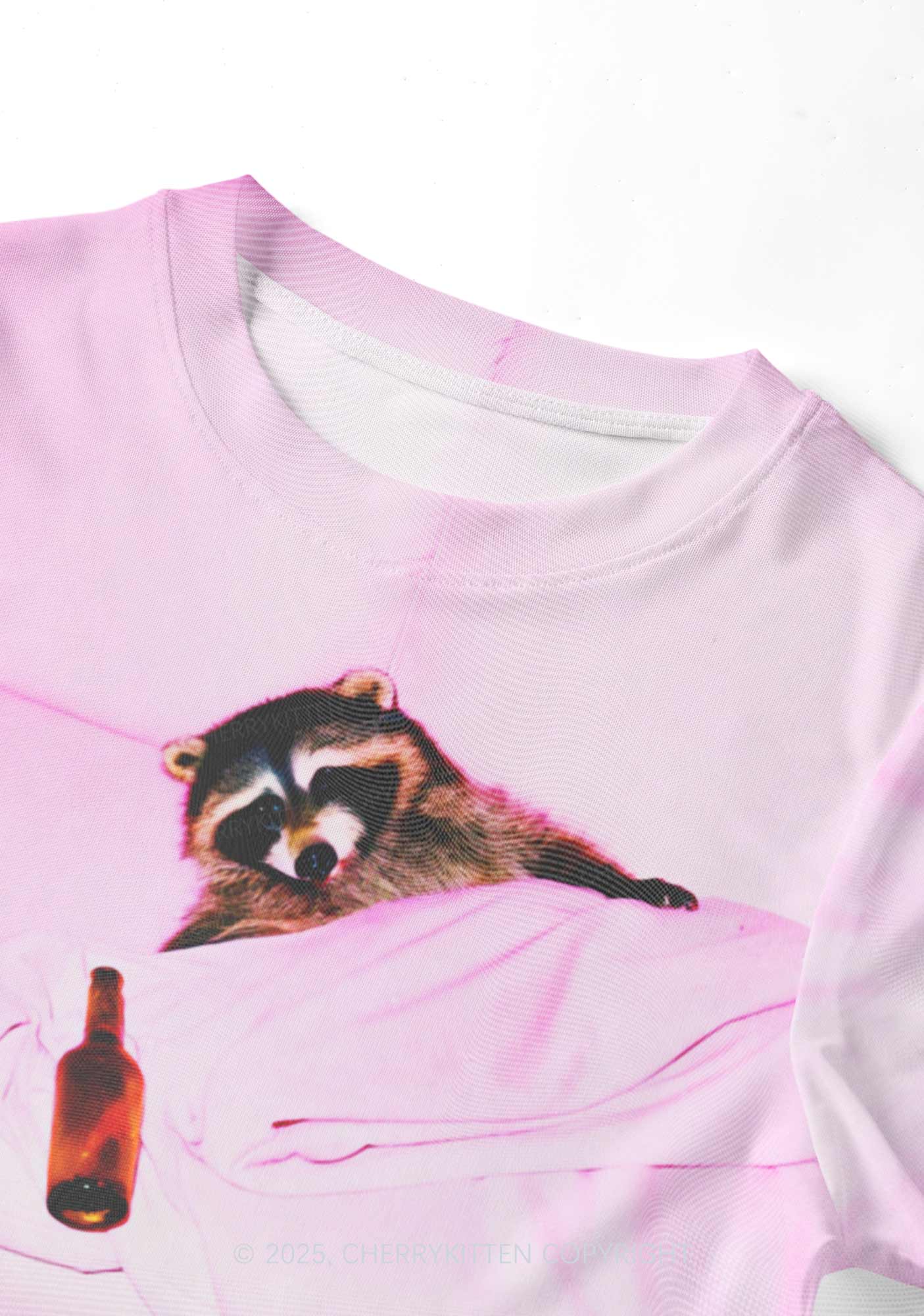 Pink Couch Raccoon Y2K Mesh Crop Top Cherrykitten - Image 4