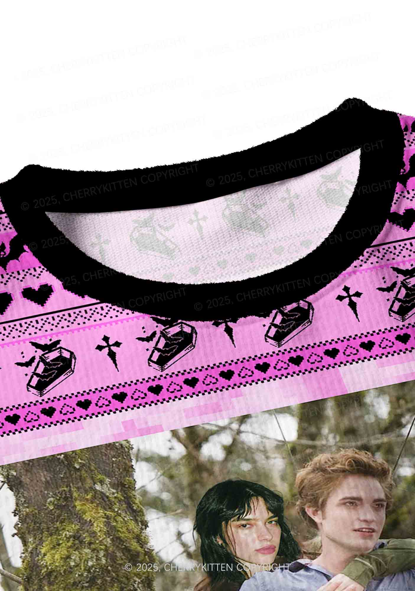 Pink Custom Face Y2K Christmas Crop Knit Sweatshirt Cherrykitten - Image 5