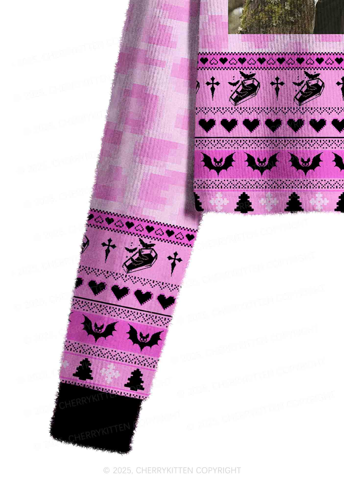 Pink Custom Face Y2K Christmas Crop Knit Sweatshirt Cherrykitten - Image 6