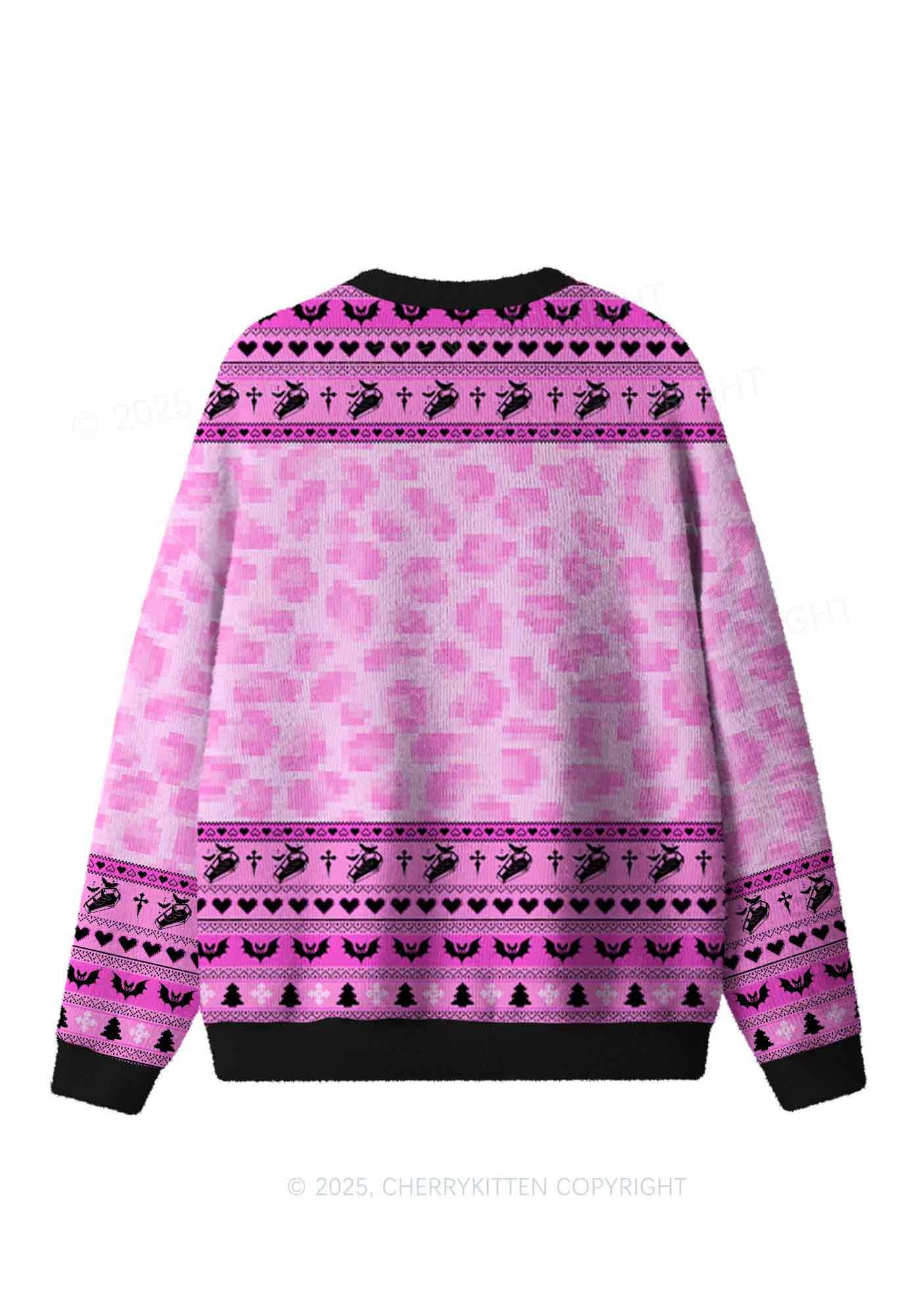 Pink Custom Face Y2K Christmas Knit Sweatshirt Cherrykitten - Image 3