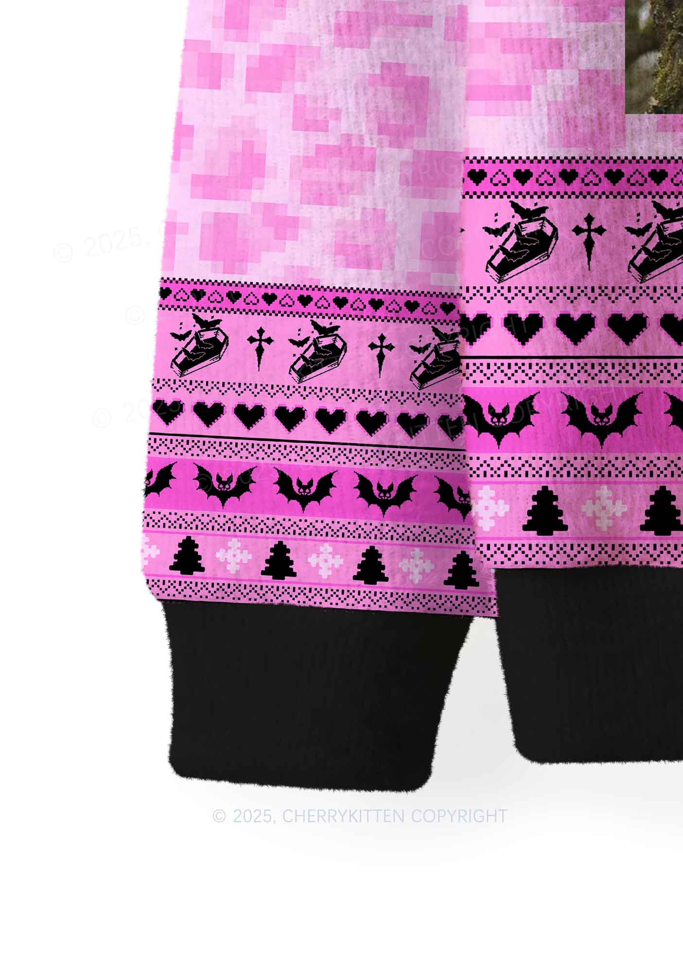 Pink Custom Face Y2K Christmas Knit Sweatshirt Cherrykitten - Image 5